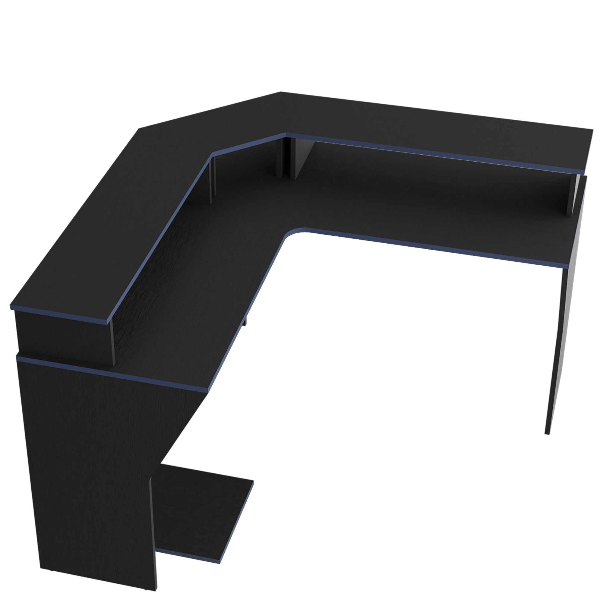 ESCRITORIO GAMER EN L CON 2 NIVELES PARA MONITORES GUMA WENGUE Y AZUL - 4