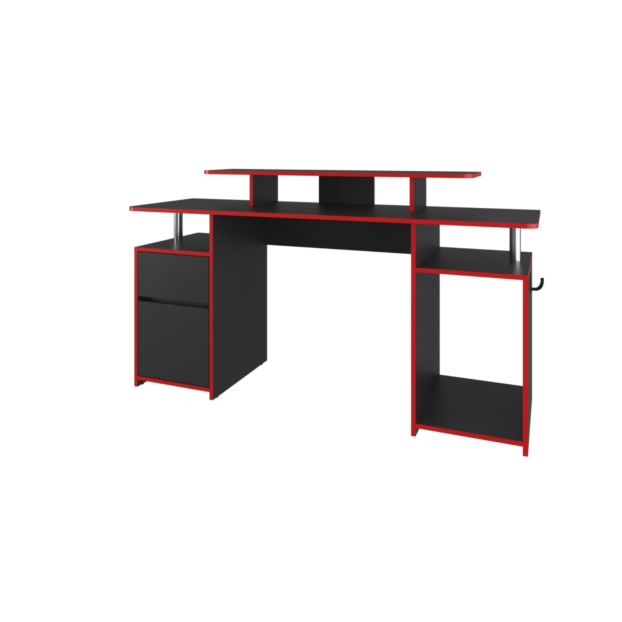 ESCRITORIO GAMER 1 CAJON 1 PUERTA KERIA 2.0 WENGUE Y ROJO - 3