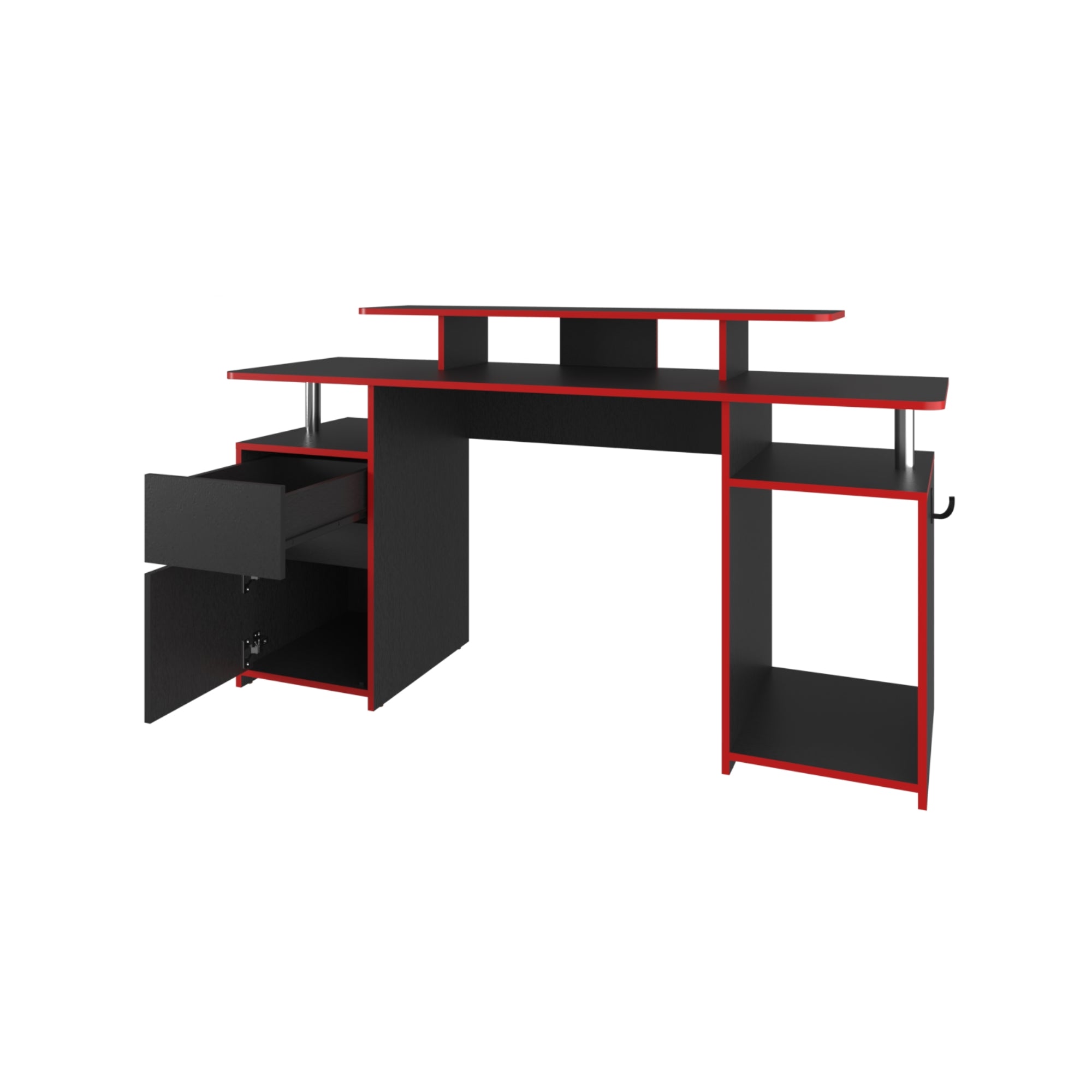 ESCRITORIO GAMER 1 CAJON 1 PUERTA KERIA 2.0 WENGUE Y ROJO - 4
