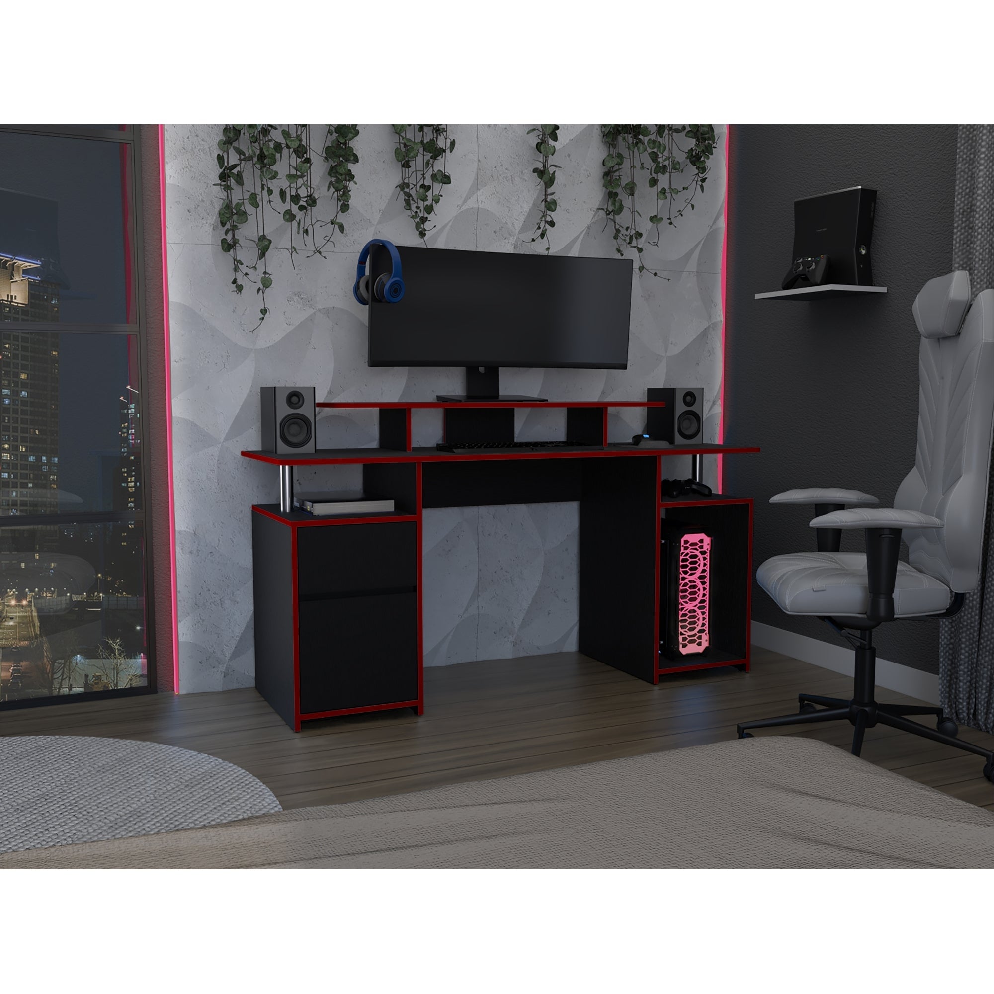 ESCRITORIO GAMER 1 CAJON 1 PUERTA KERIA 2.0 WENGUE Y ROJO - 5