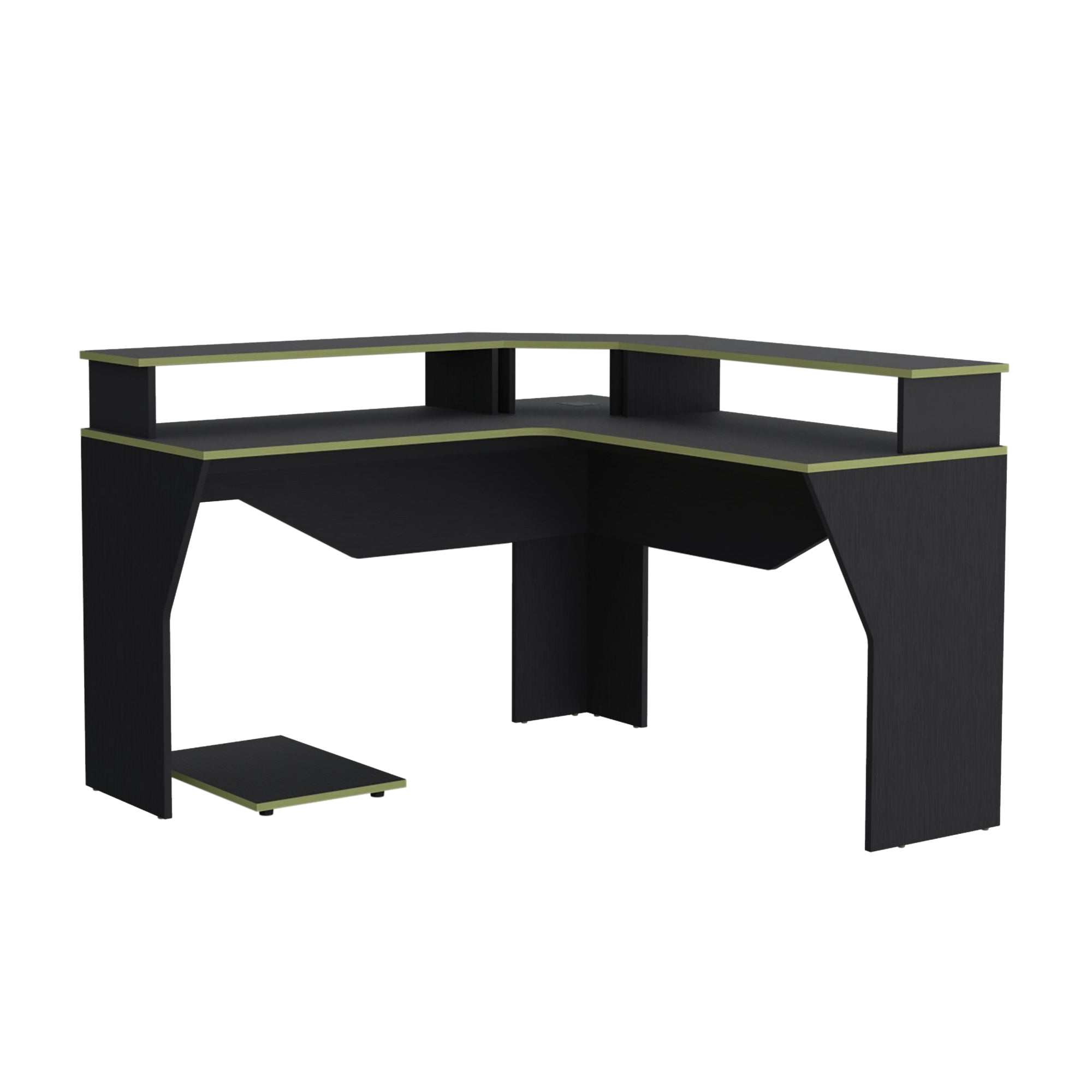 ESCRITORIO GAMER EN L CON 2 NIVELES PARA MONITORES GUMA WENGUE Y VERDE - 5