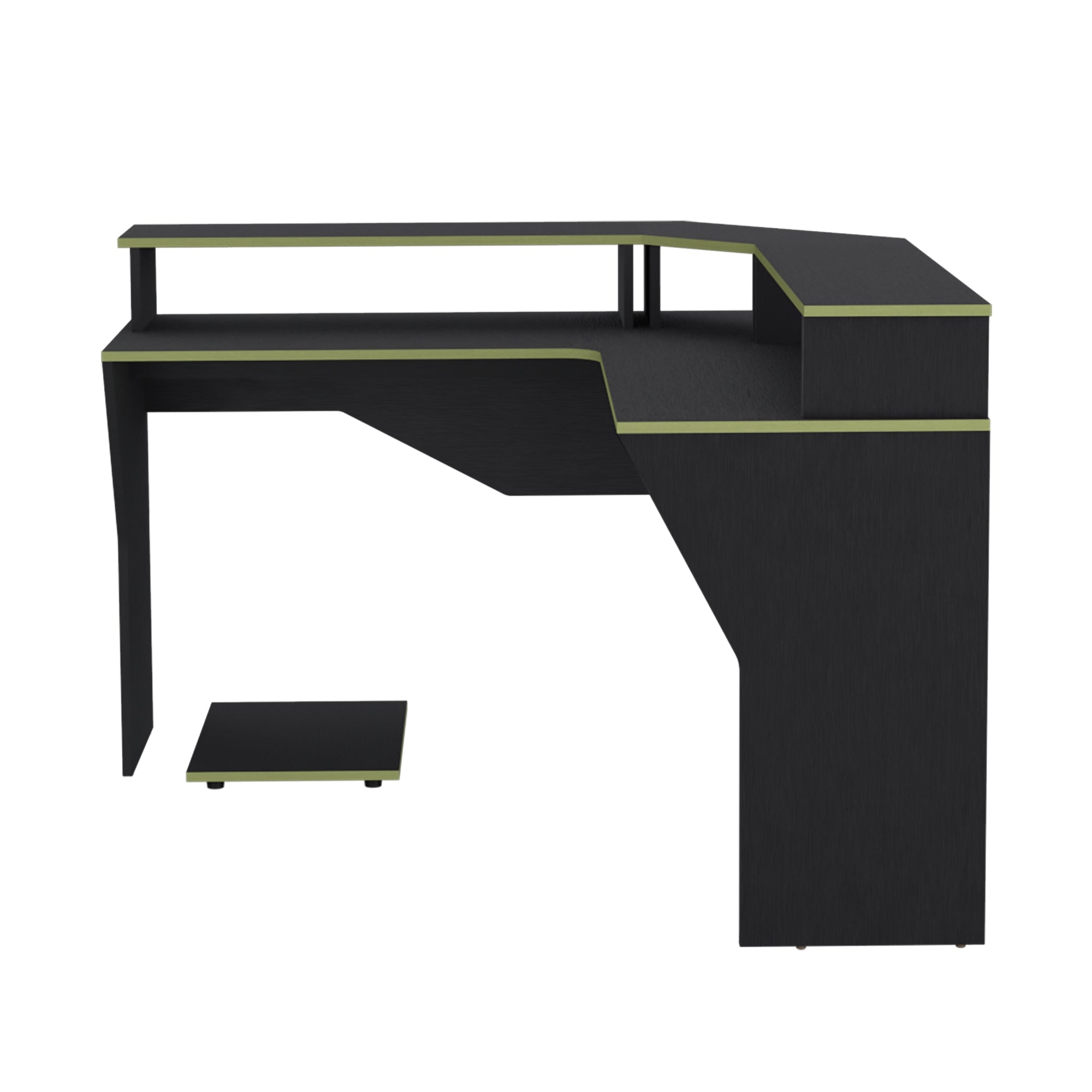 ESCRITORIO GAMER EN L CON 2 NIVELES PARA MONITORES GUMA WENGUE Y VERDE - 6