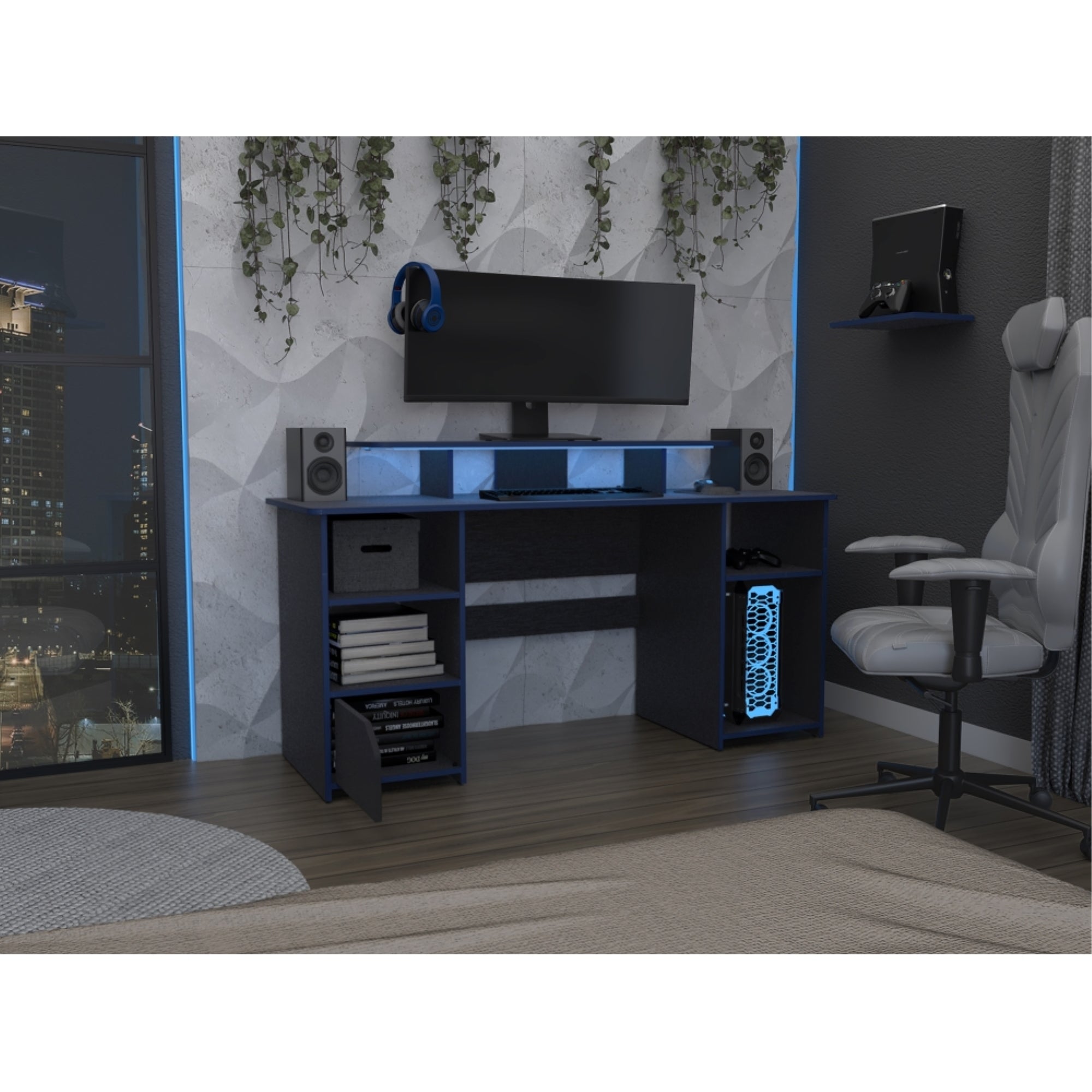 ESCRITORIO GAMER 1 PUERTA KERIA WENGUE Y AZUL - 8