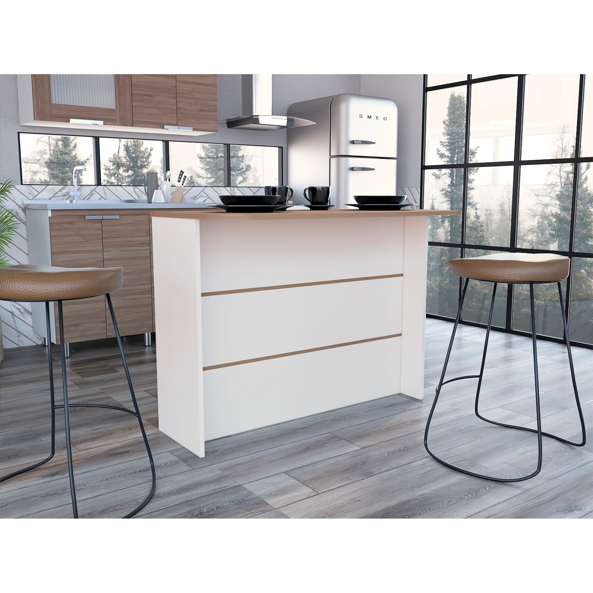 ISLA DE COCINA FENDI BLANCO Y CASTAÑO 90X120X60 CM - 10
