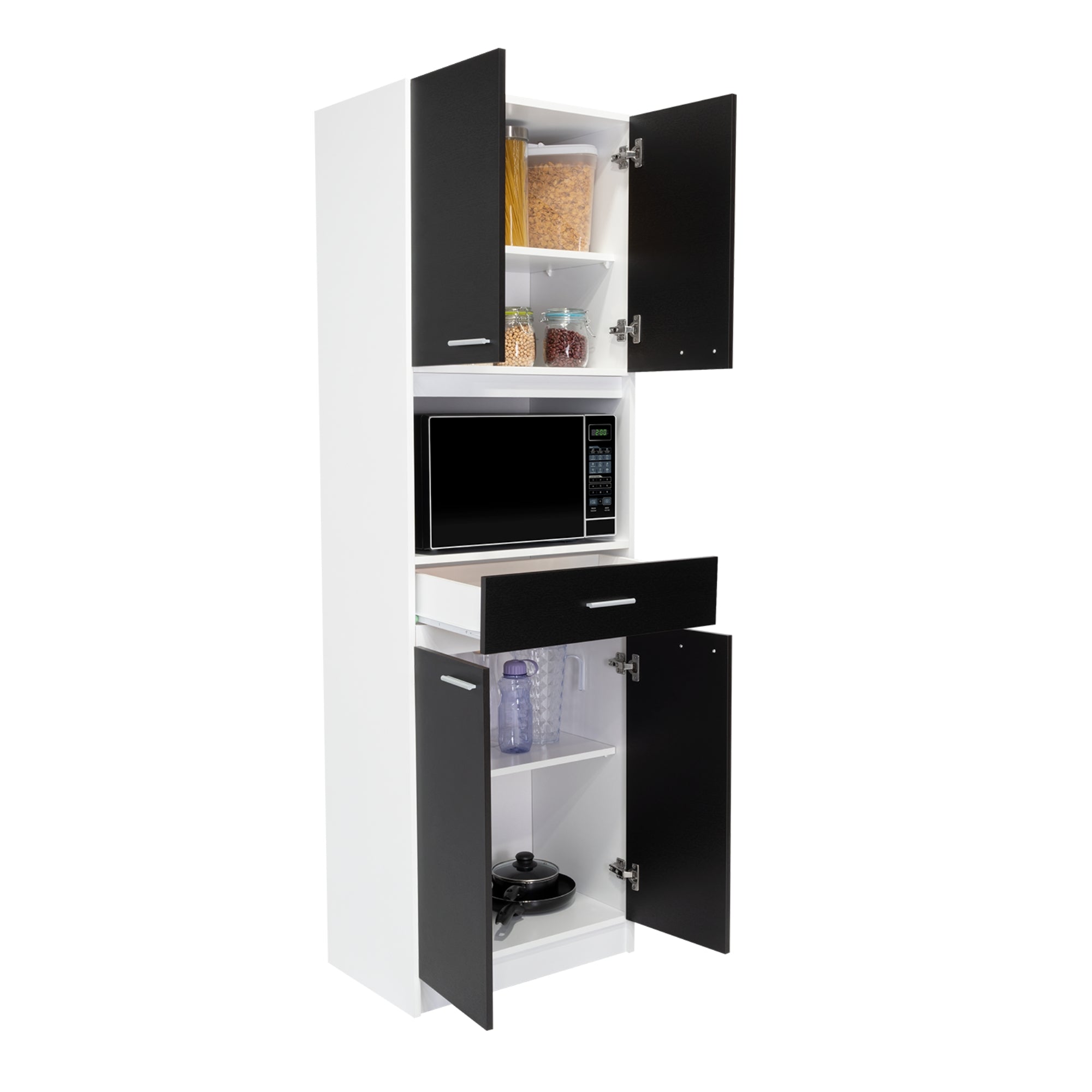 MUEBLE PARA MICROONDAS BAU 4 PUERTAS 1 CAJON BLANCO Y WENGUE - 1
