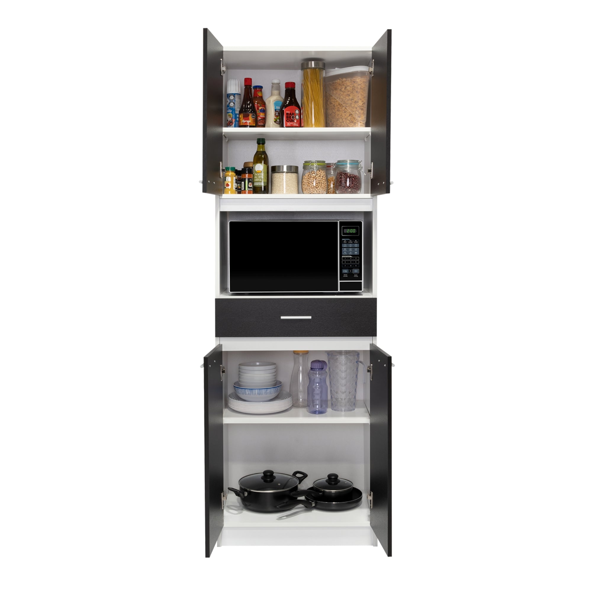 MUEBLE PARA MICROONDAS BAU 4 PUERTAS 1 CAJON BLANCO Y WENGUE - 2