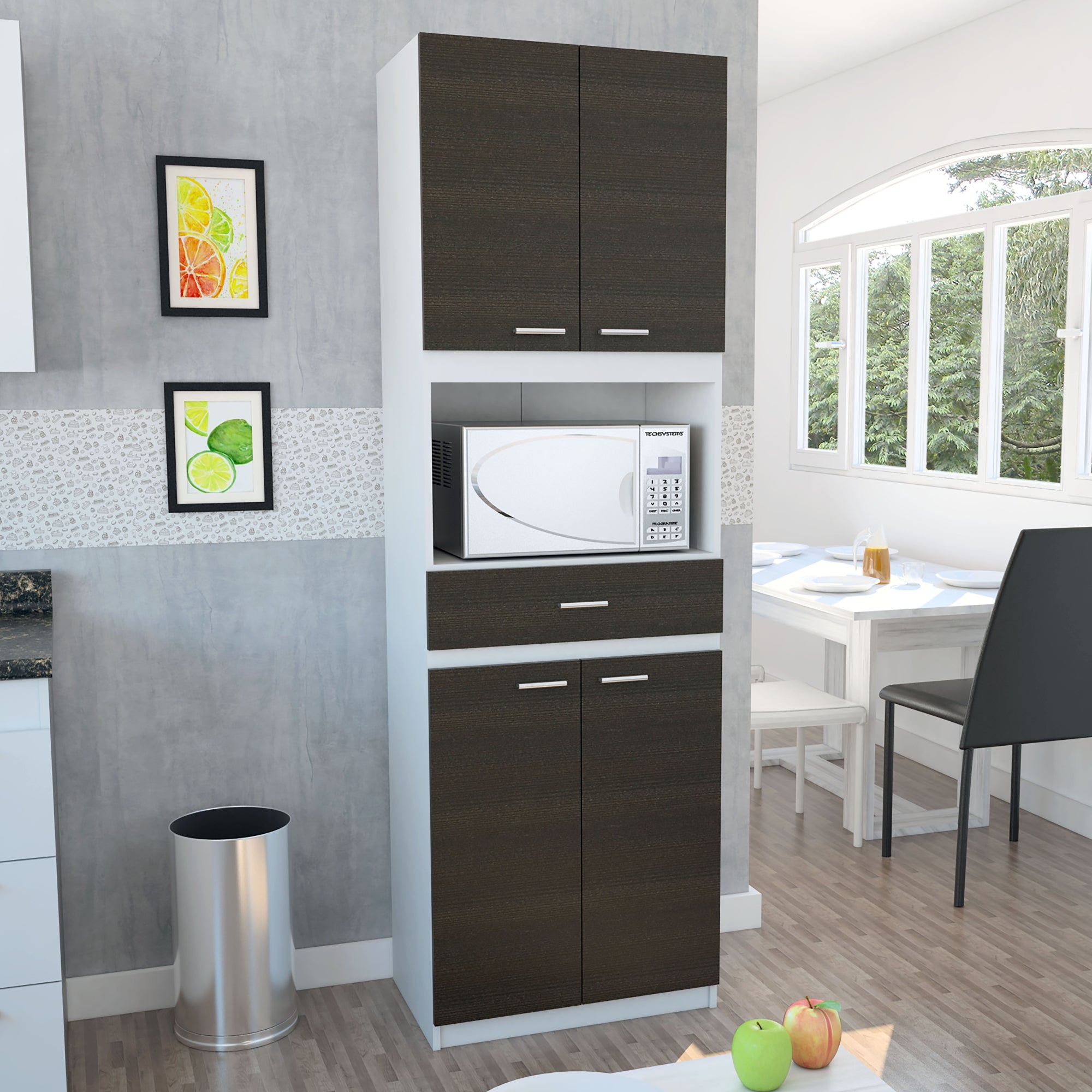 MUEBLE PARA MICROONDAS BAU 4 PUERTAS 1 CAJON BLANCO Y WENGUE - 6