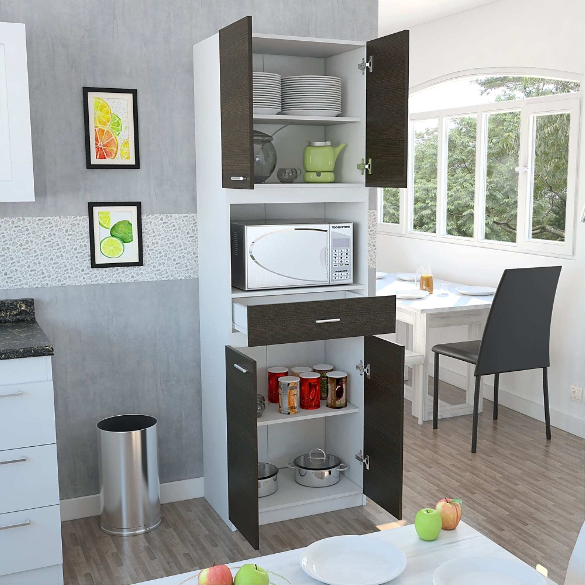 MUEBLE PARA MICROONDAS BAU 4 PUERTAS 1 CAJON BLANCO Y WENGUE - 7