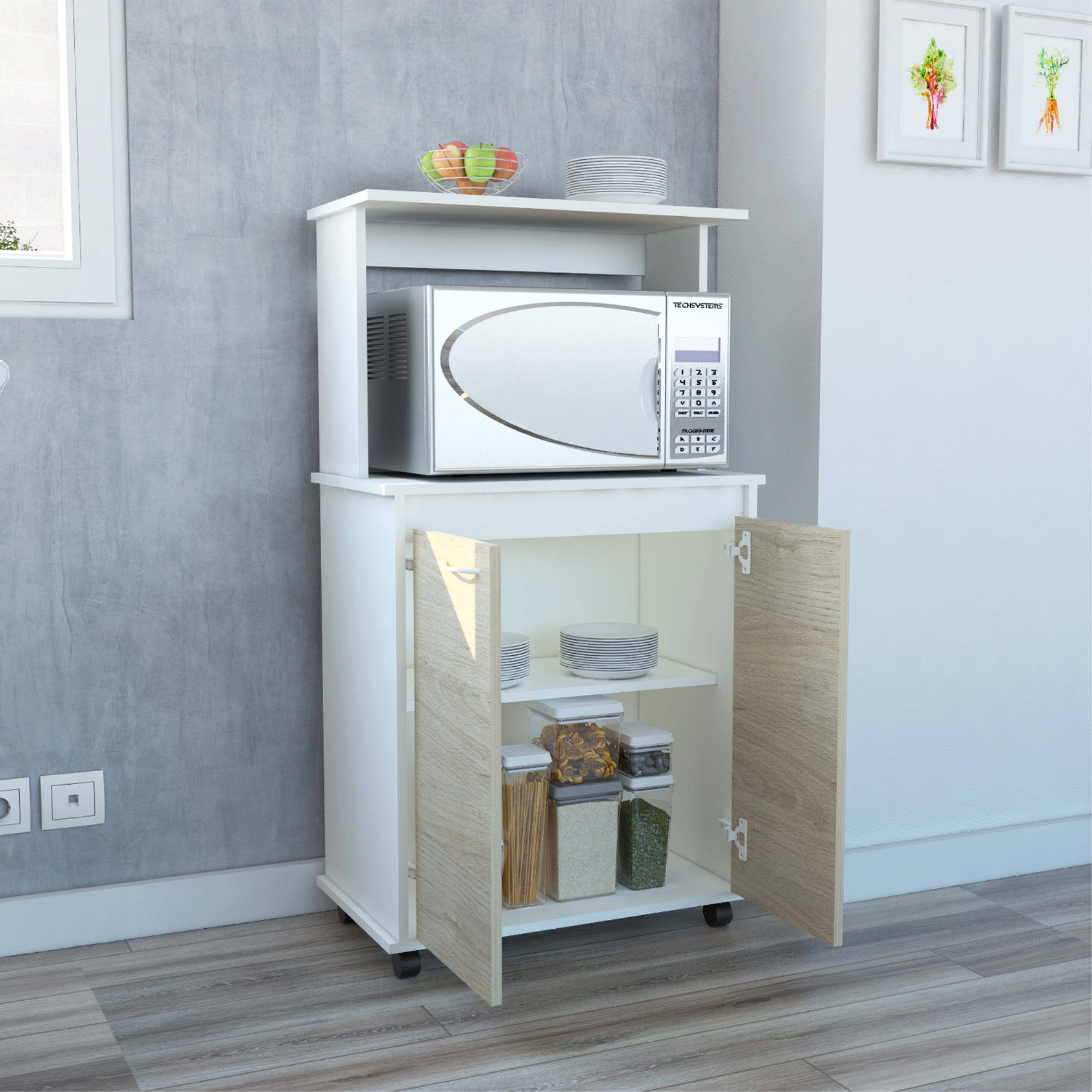 MUEBLE PARA MICROONDAS KITCHEN BLANCO Y ROVERE 113,5X63X36 CM - 6