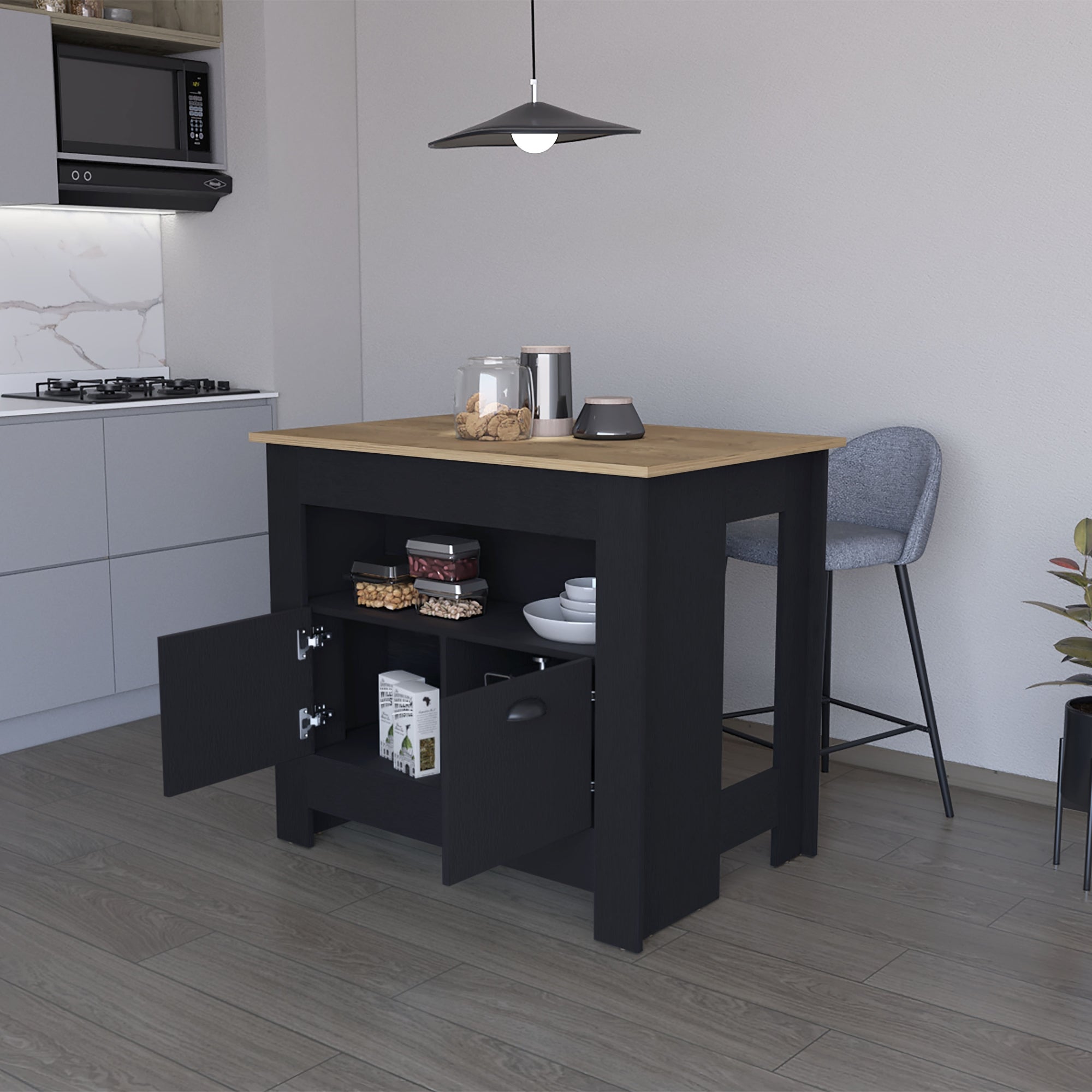 ISLA DE COCINA ARLET 2 PUERTAS WENGUE Y MACADAMIA - 6