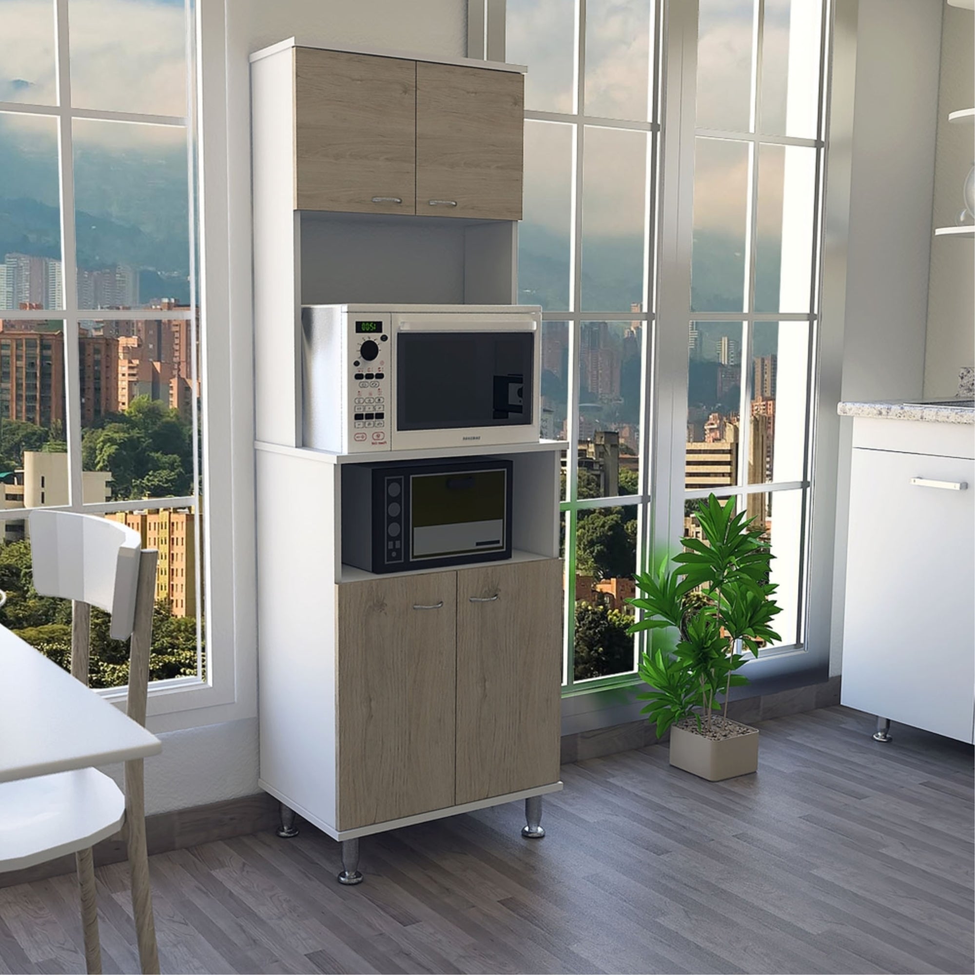 MUEBLE PARA MICROONDAS KITCHEN-54 BLANCO Y ROVERE 160X54X35 CM - 5