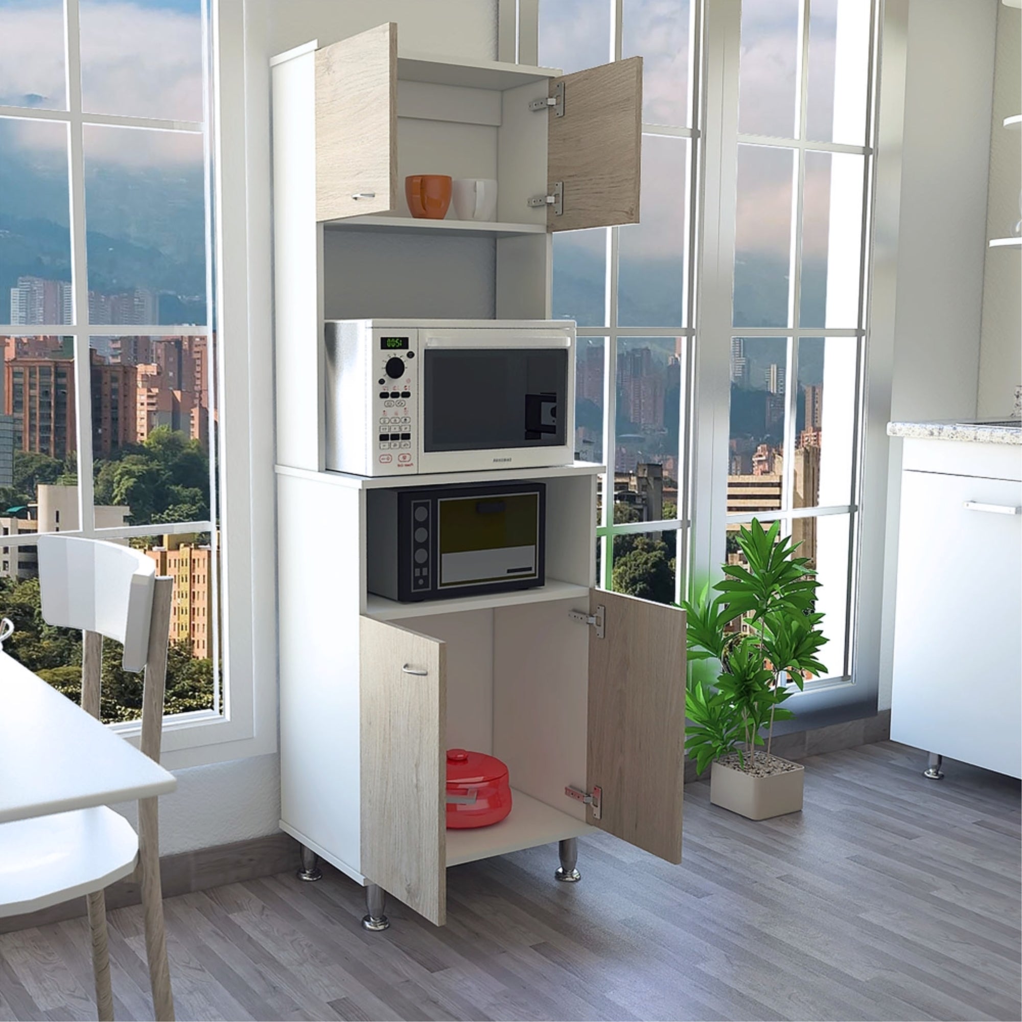 MUEBLE PARA MICROONDAS KITCHEN-54 BLANCO Y ROVERE 160X54X35 CM - 6