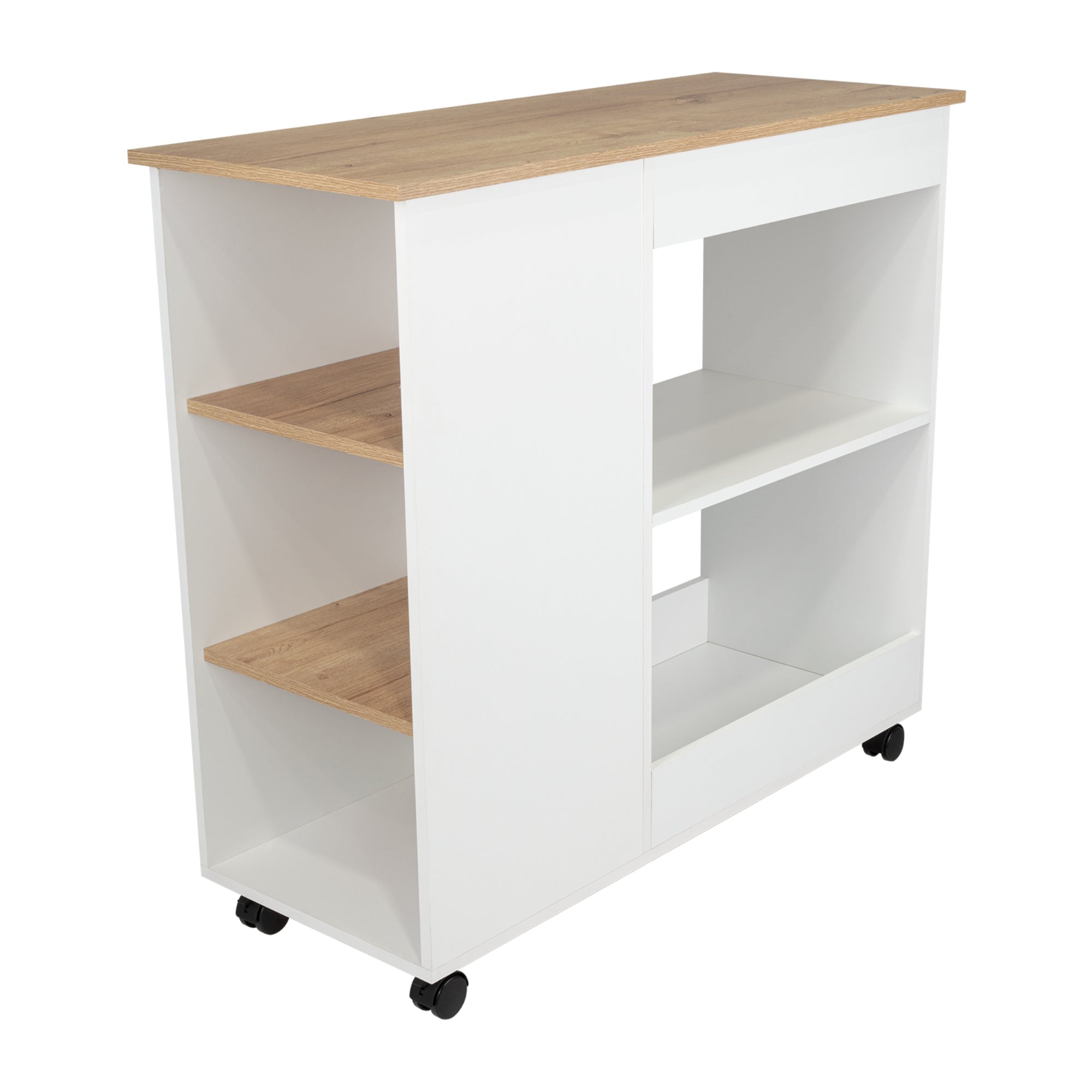 ISLA DE COCINA BI-COLOR CON RUEDAS 89,6X100X40 CM BLANCO Y DUNA - 5