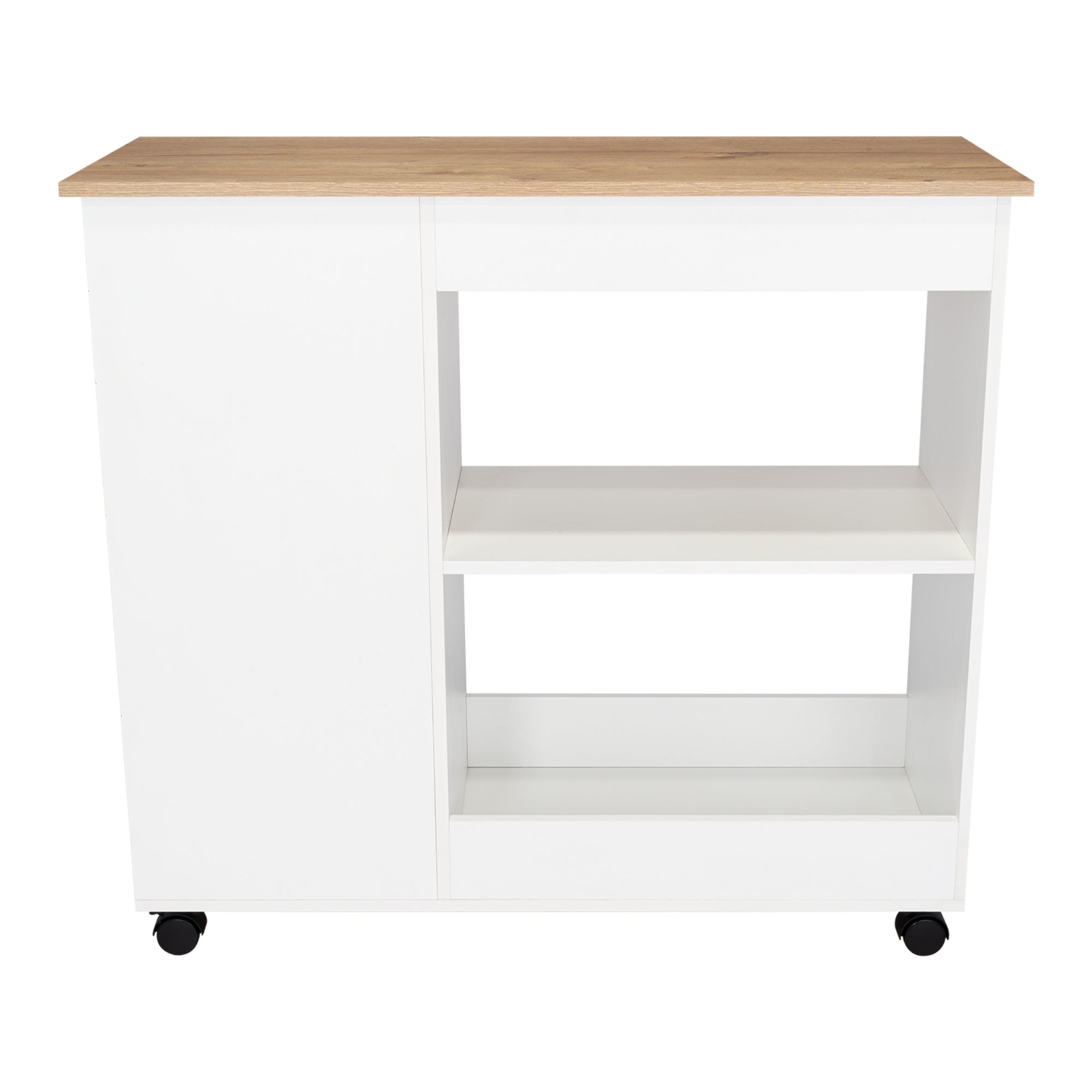 ISLA DE COCINA BI-COLOR CON RUEDAS 89,6X100X40 CM BLANCO Y DUNA - 6