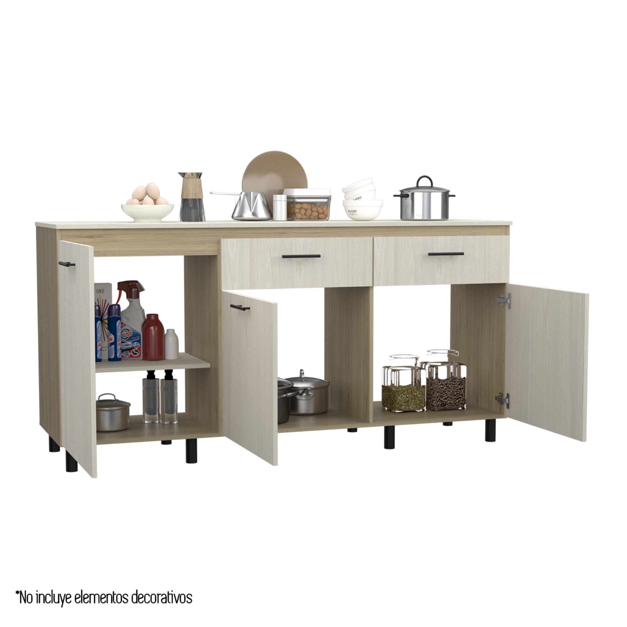 MUEBLE INFERIOR DE COCINA 180 CM GANTE CON TOP MELAMINA ROVERE Y NIEBLA - 1