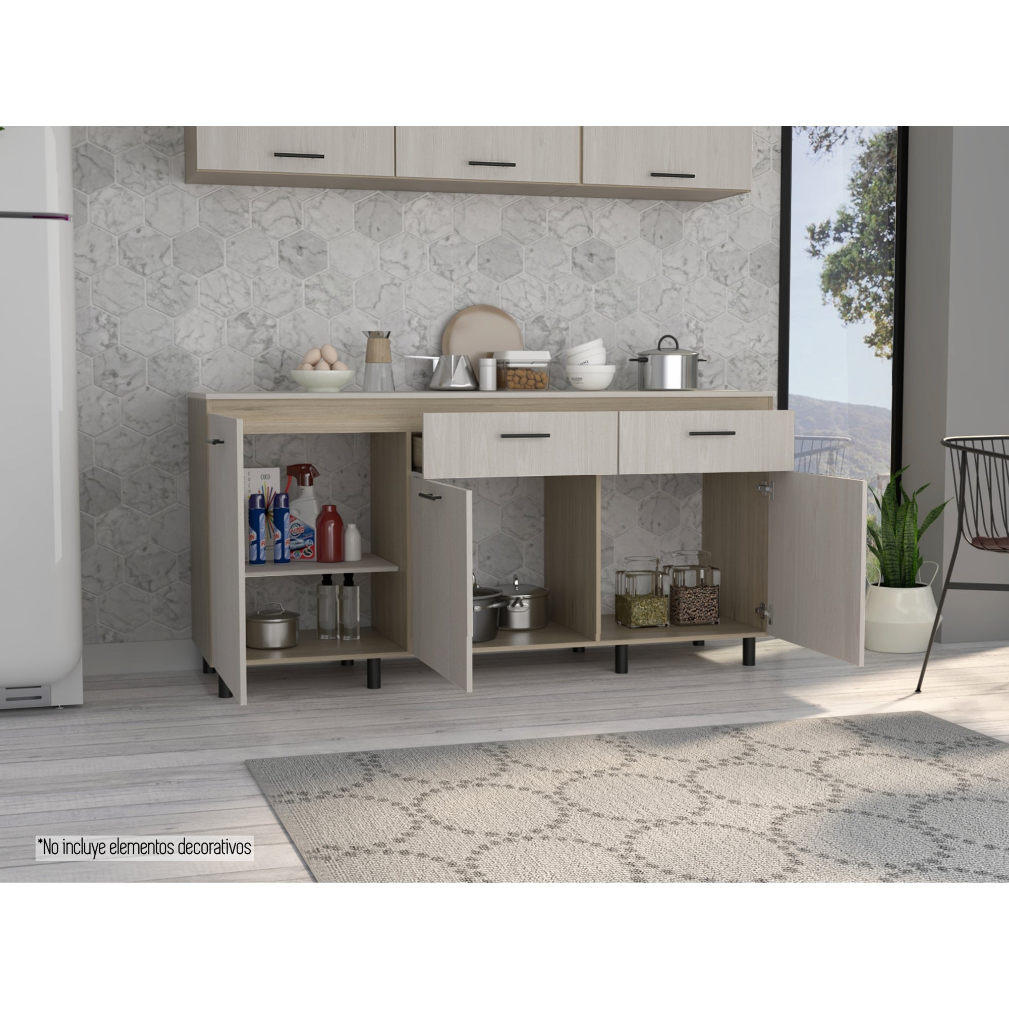 MUEBLE INFERIOR DE COCINA 180 CM GANTE CON TOP MELAMINA ROVERE Y NIEBLA - 2