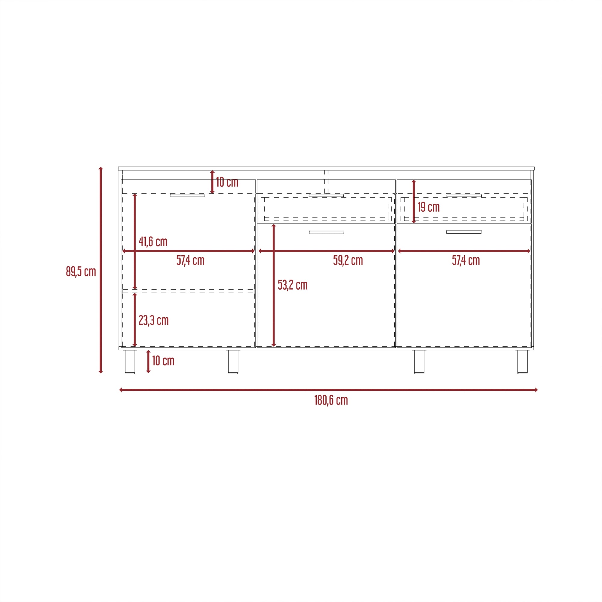 MUEBLE INFERIOR DE COCINA 180 CM GANTE CON TOP MELAMINA ROVERE Y NIEBLA - 3