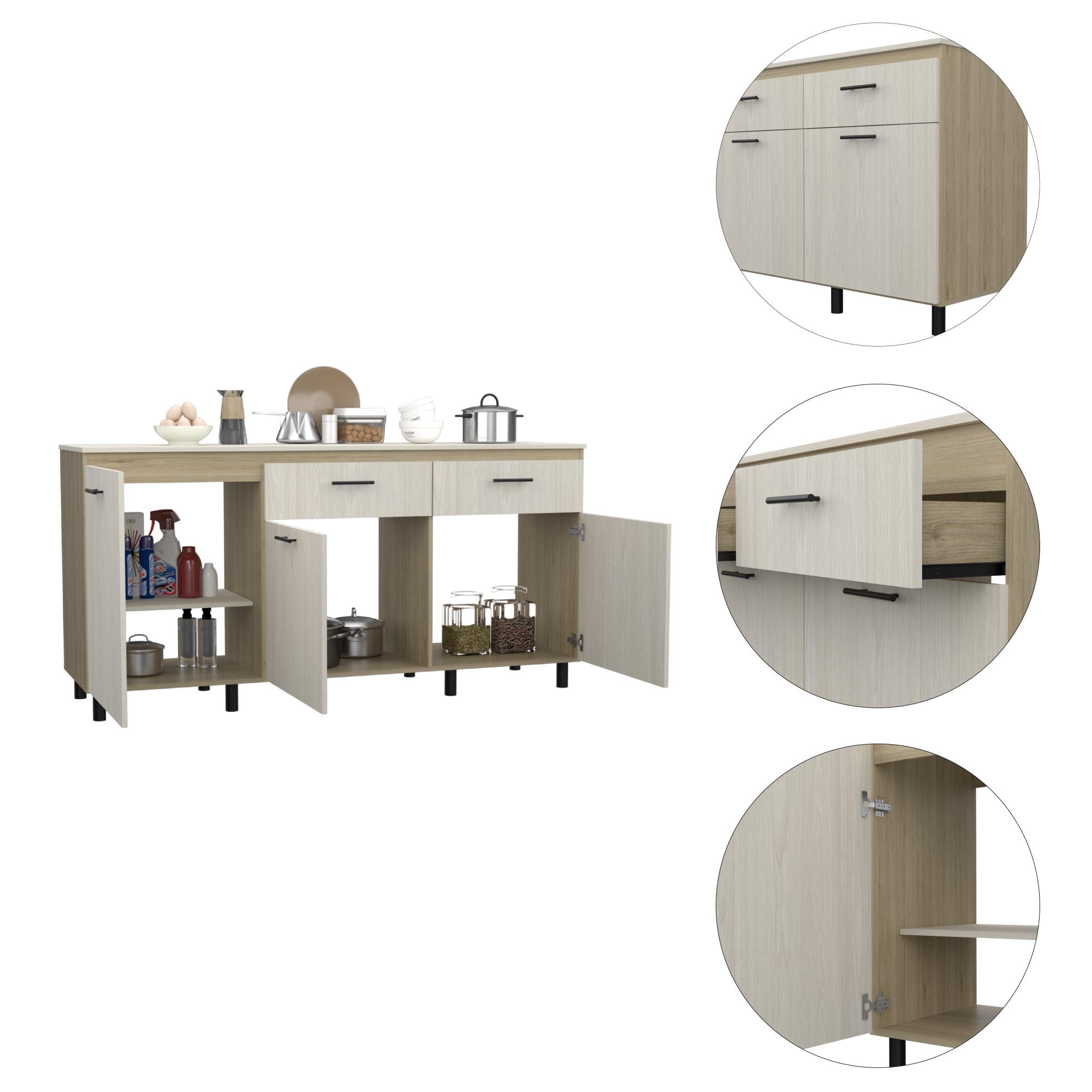 MUEBLE INFERIOR DE COCINA 180 CM GANTE CON TOP MELAMINA ROVERE Y NIEBLA - 11