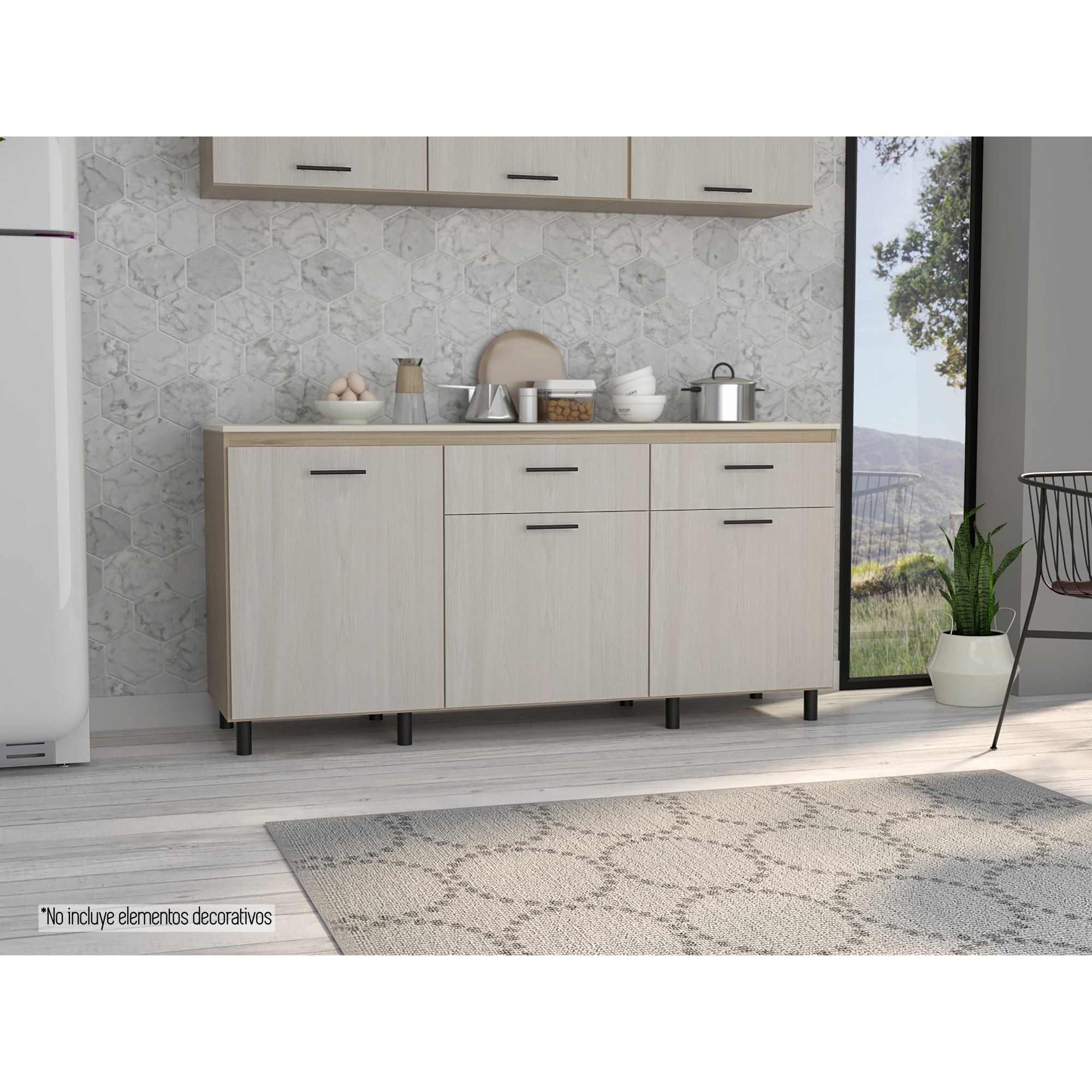 MUEBLE INFERIOR DE COCINA 180 CM GANTE CON TOP MELAMINA ROVERE Y NIEBLA - 12