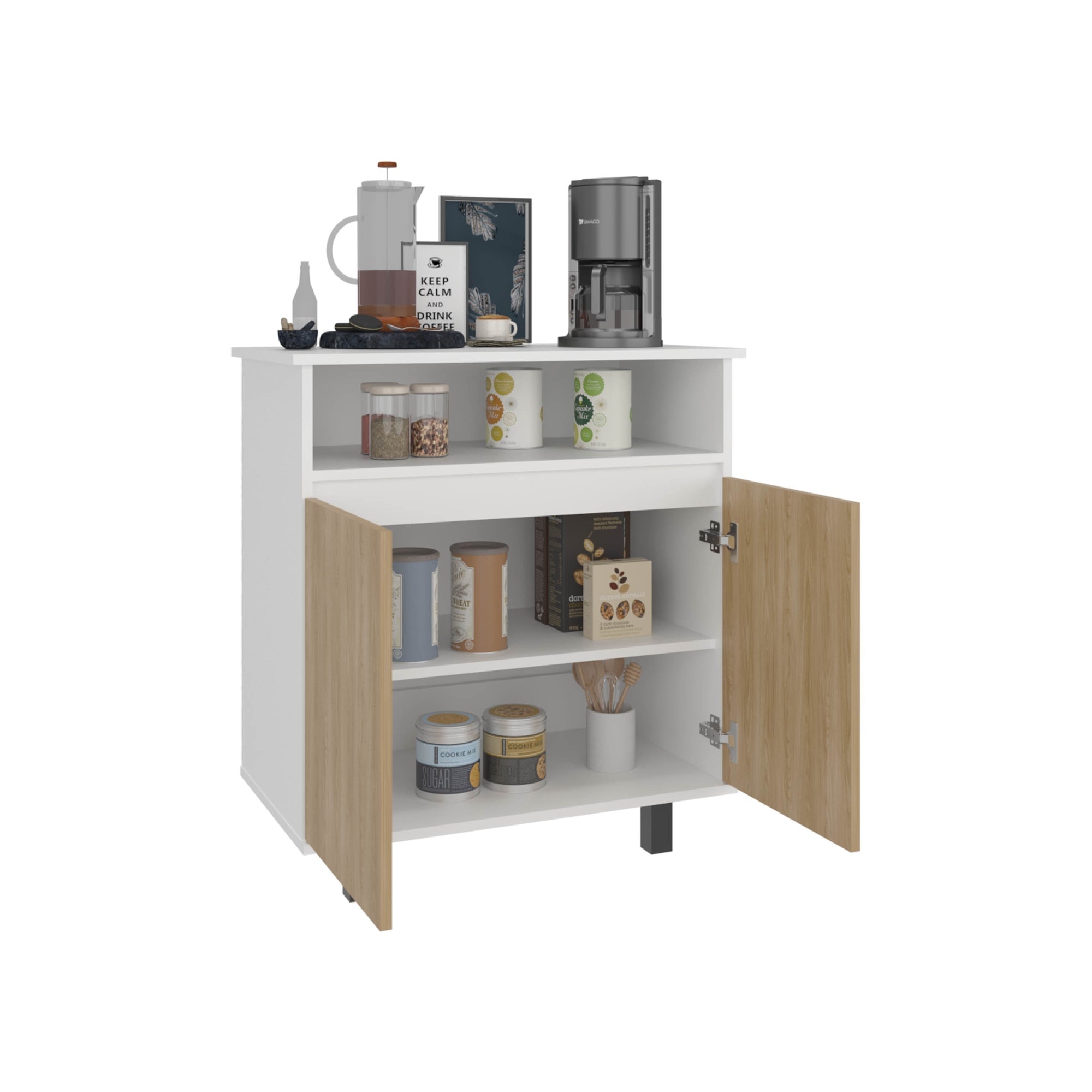ESTACION DE CAFE C-80 2 PUERTAS 80X73X40,3 CM BLANCO Y FRESNO - 1