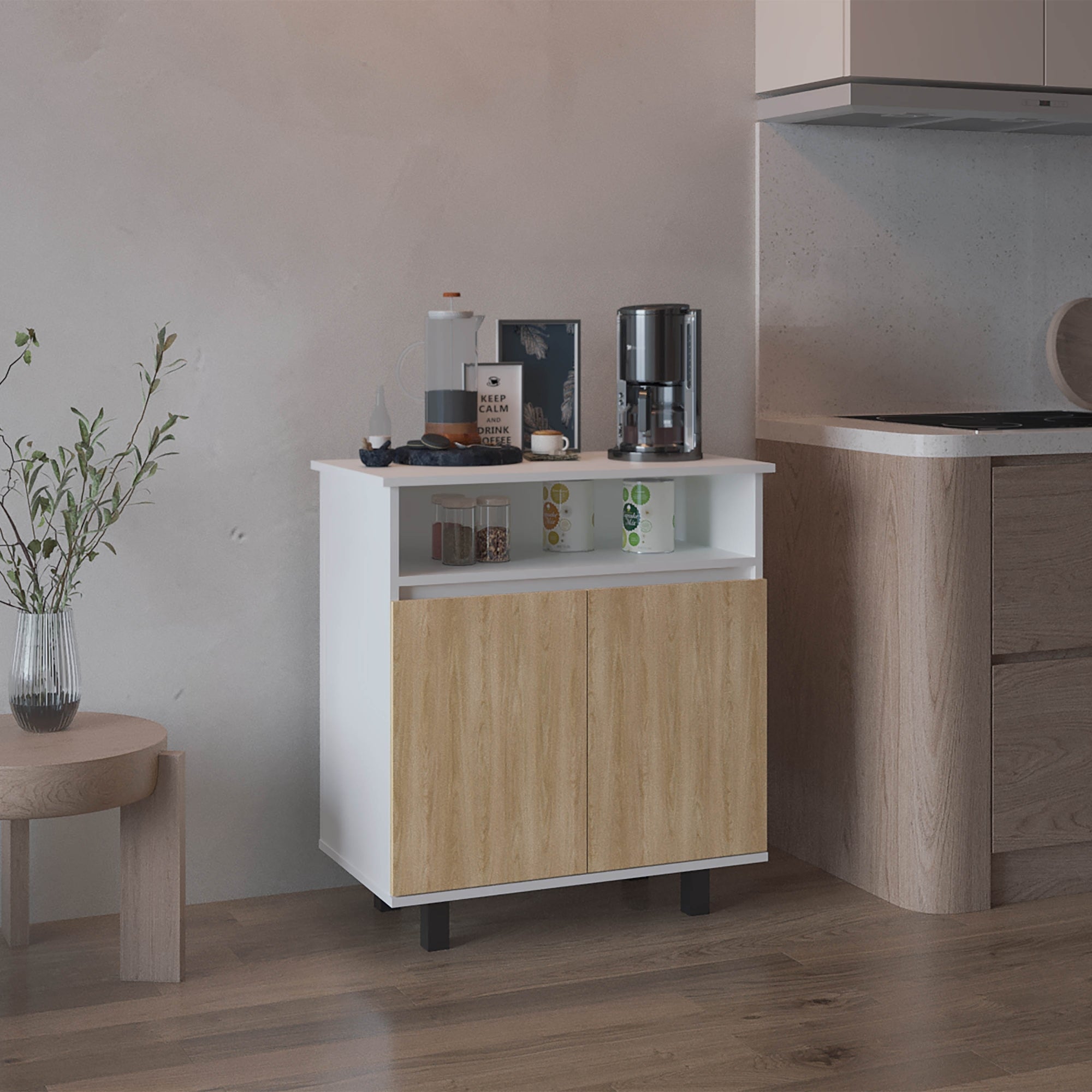ESTACION DE CAFE C-80 2 PUERTAS 80X73X40,3 CM BLANCO Y FRESNO - 5