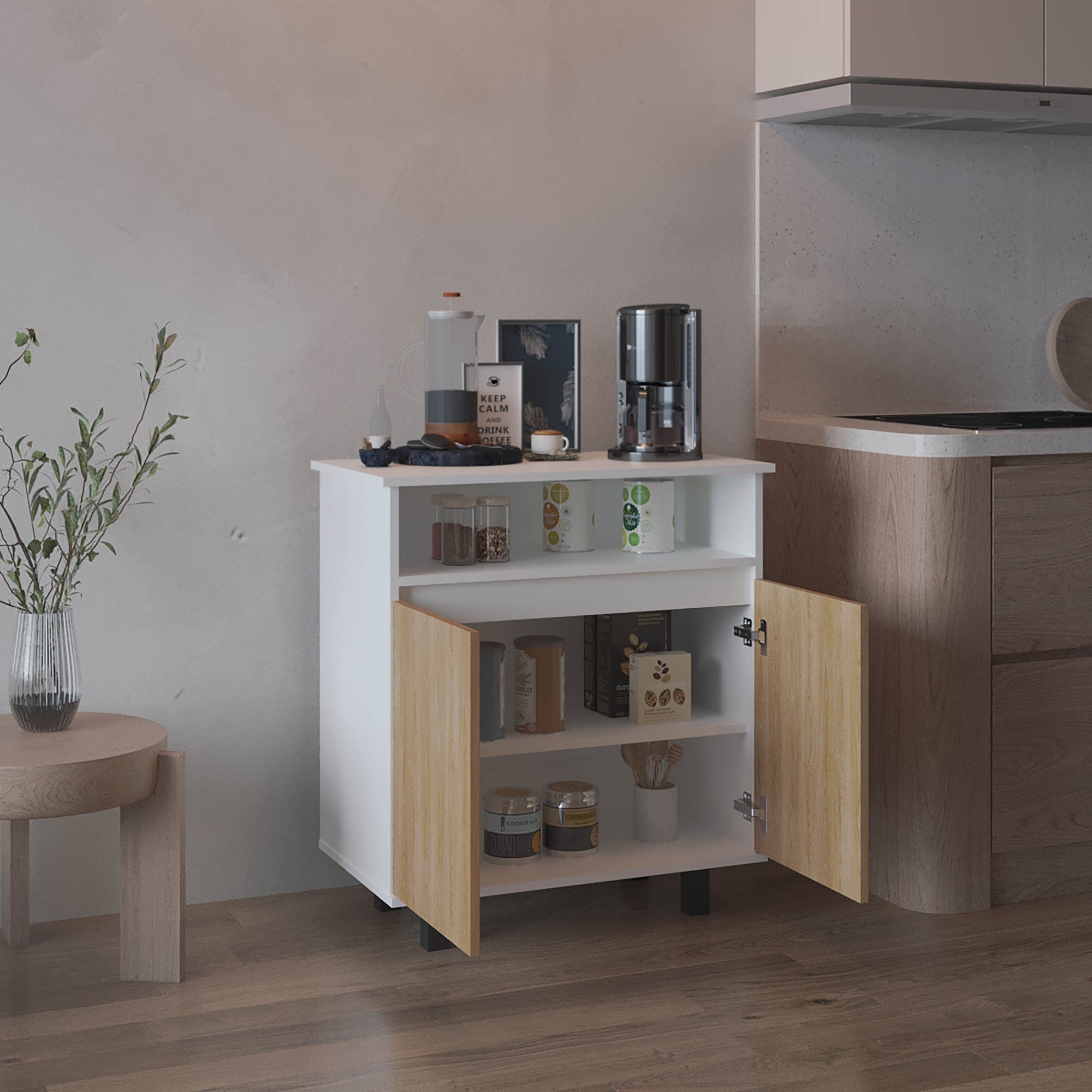 ESTACION DE CAFE C-80 2 PUERTAS 80X73X40,3 CM BLANCO Y FRESNO - 6