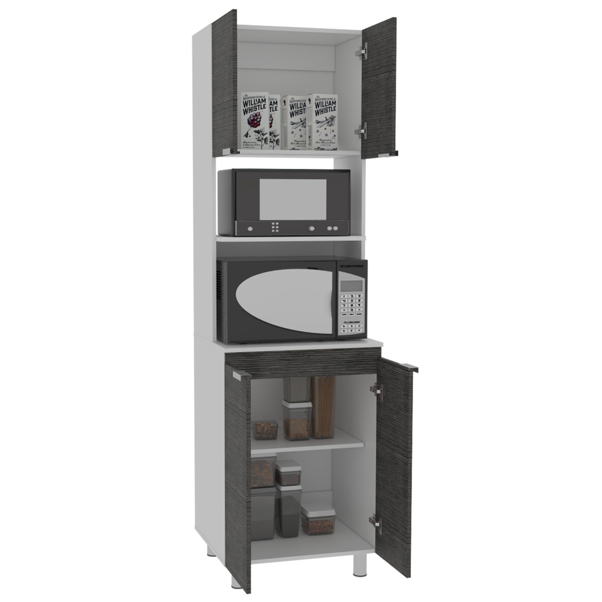 MUEBLE PARA MICROONDAS FENDI 205X60X51,3 CM GRIS Y BLANCO - 1
