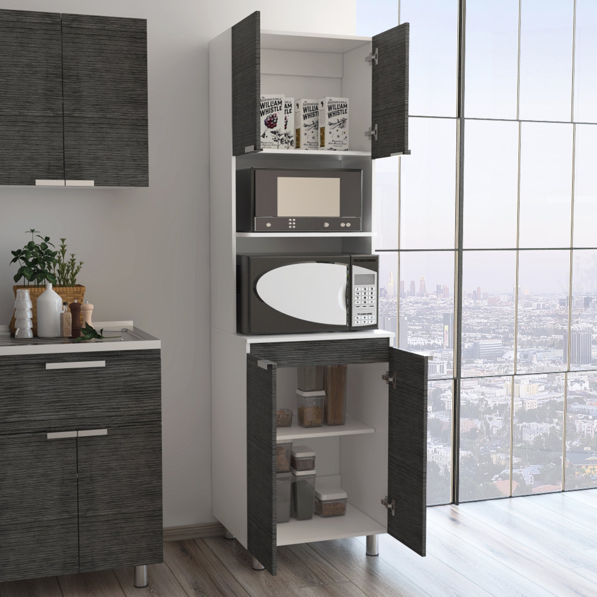 MUEBLE PARA MICROONDAS FENDI 205X60X51,3 CM GRIS Y BLANCO - 6