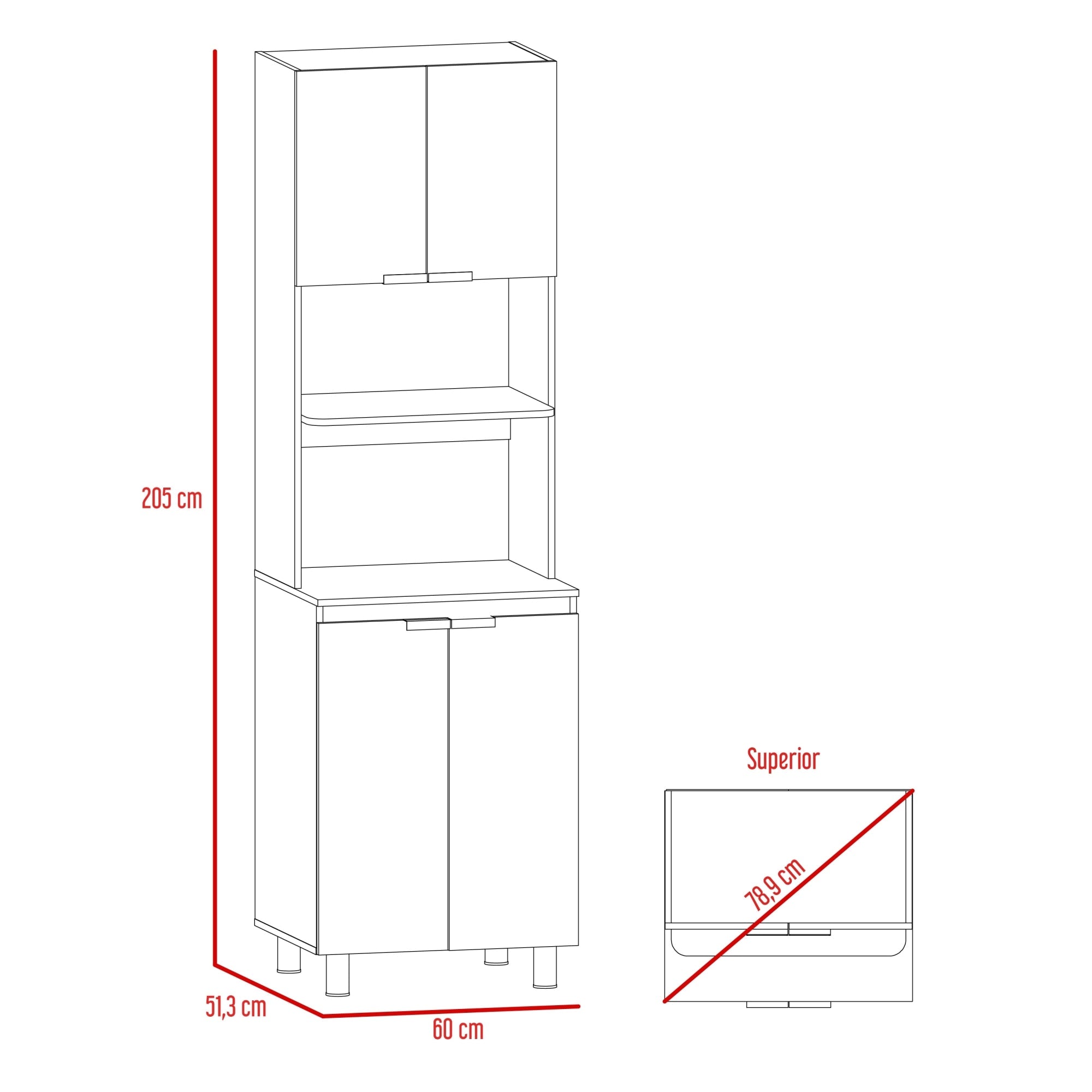 MUEBLE PARA MICROONDAS FENDI 205X60X51,3 CM GRIS Y BLANCO - 7