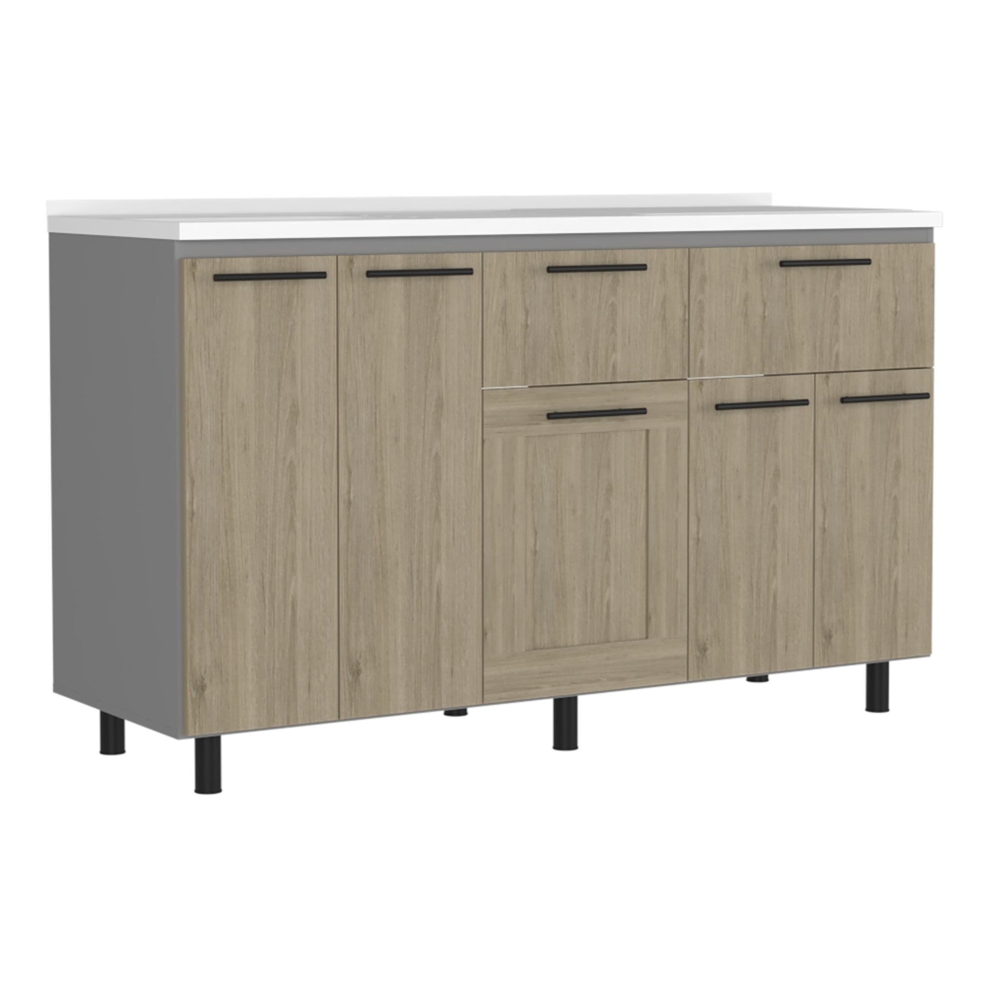 MUEBLE DE COCINA CON LAVAPLATOS DERECHO HASSELT GRIS Y ROVERE 150 CM - 4
