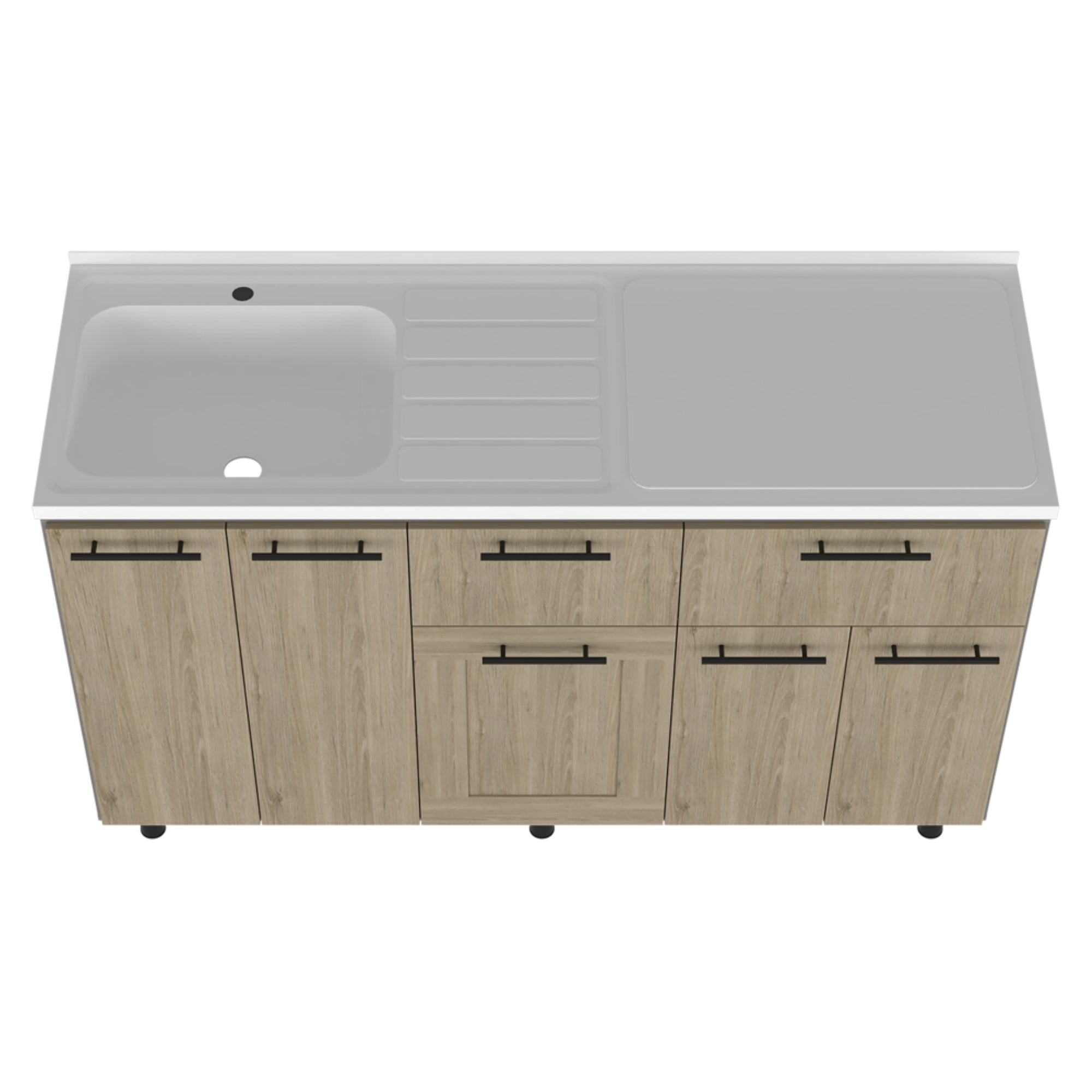 MUEBLE DE COCINA CON LAVAPLATOS DERECHO HASSELT GRIS Y ROVERE 150 CM - 7