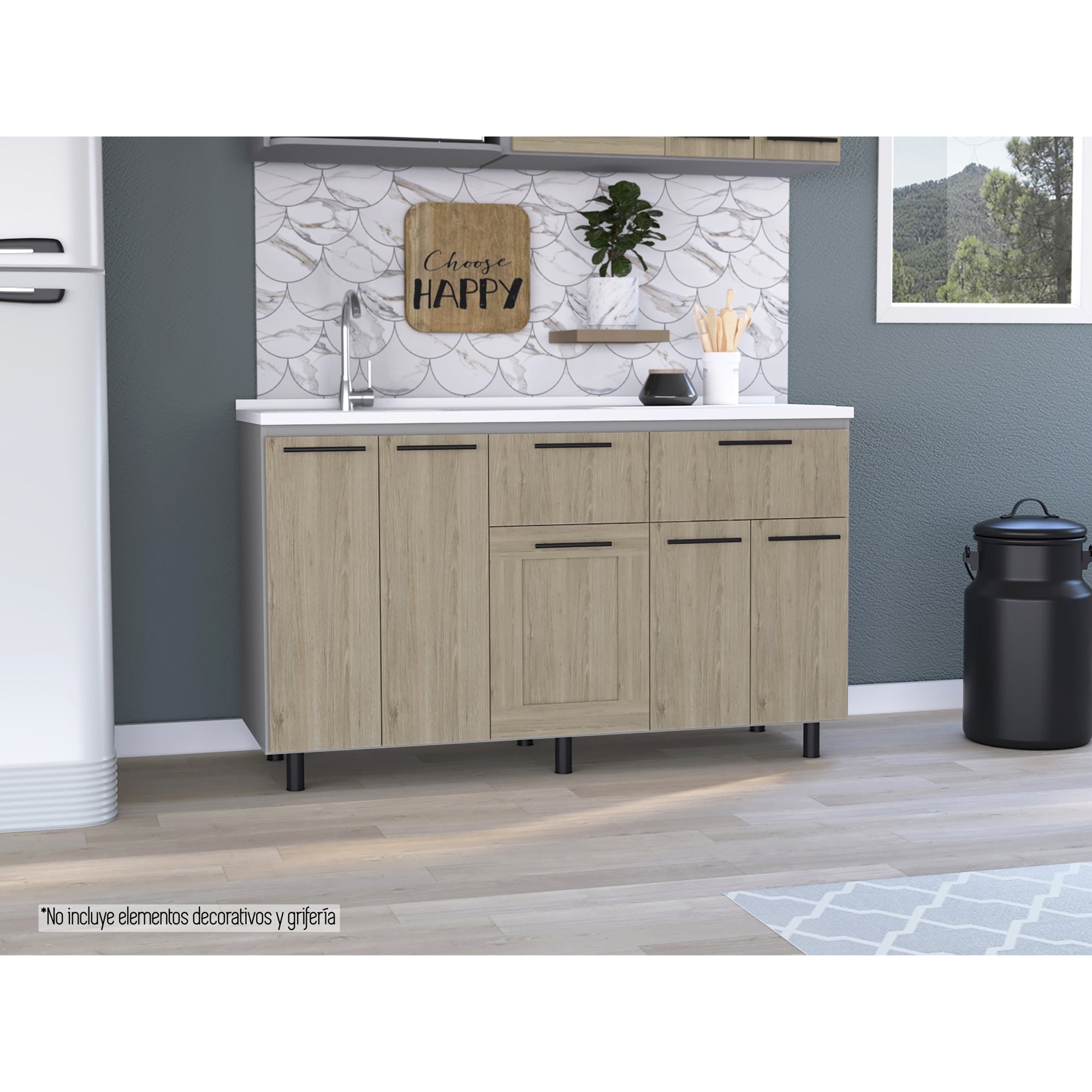 MUEBLE DE COCINA CON LAVAPLATOS DERECHO HASSELT GRIS Y ROVERE 150 CM - 8