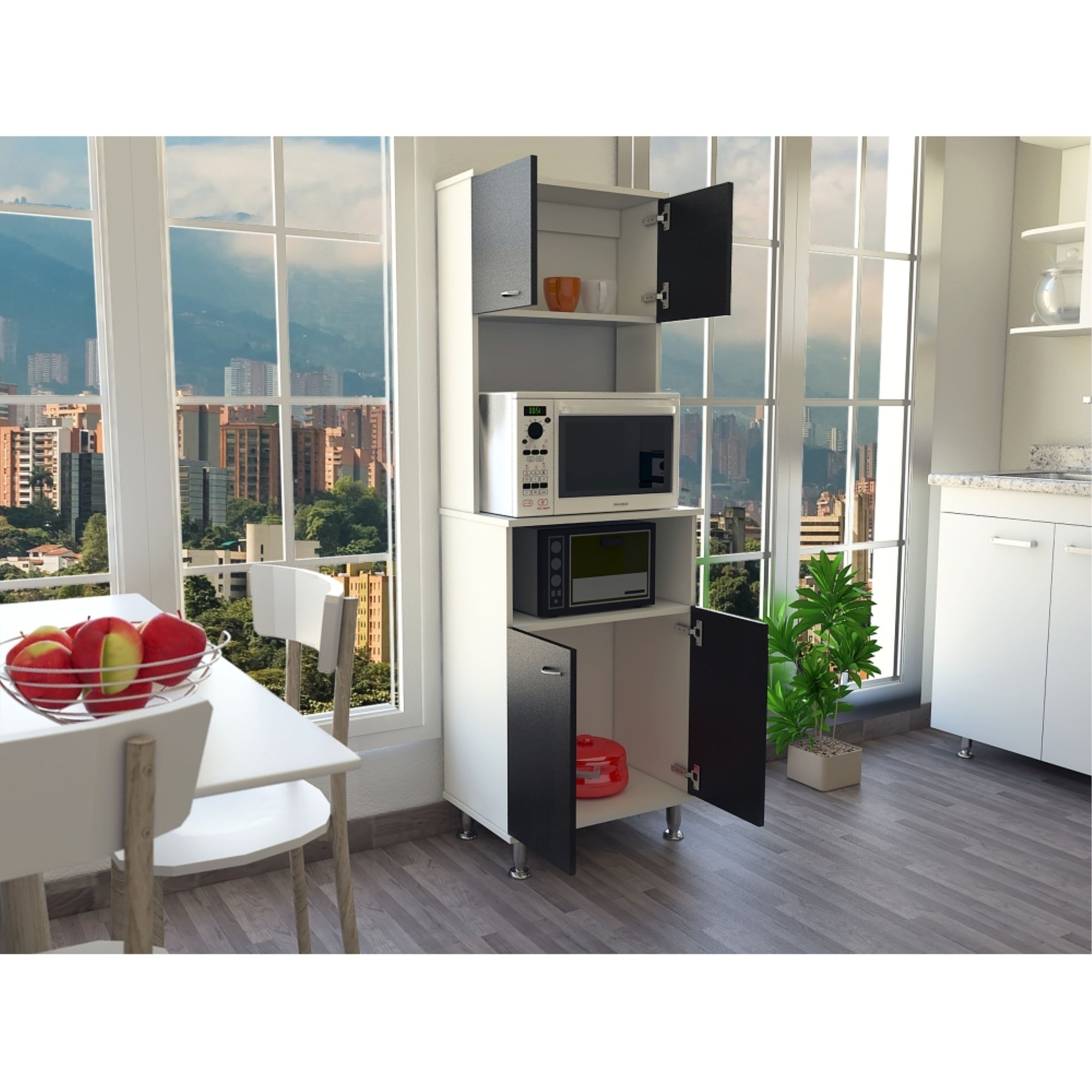 MUEBLE PARA MICROONDAS KITCHEN-54 BLANCO Y WENGUE 160X54X35 CM - 10