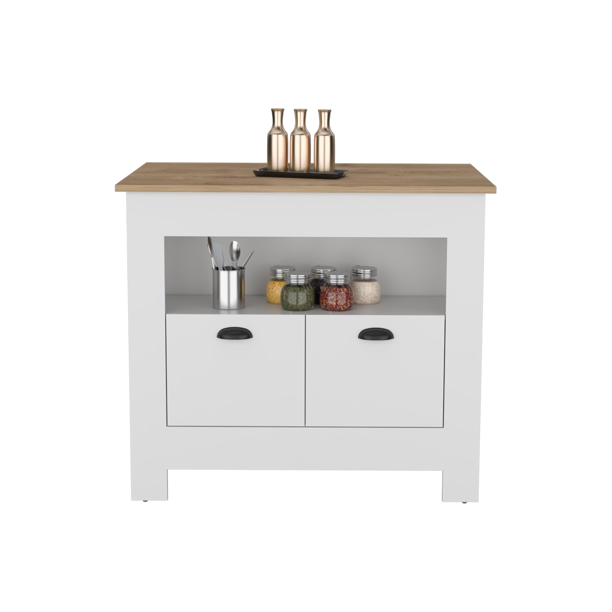 ISLA DE COCINA ARLET 2 PUERTAS BLANCO Y MACADAMIA - 2