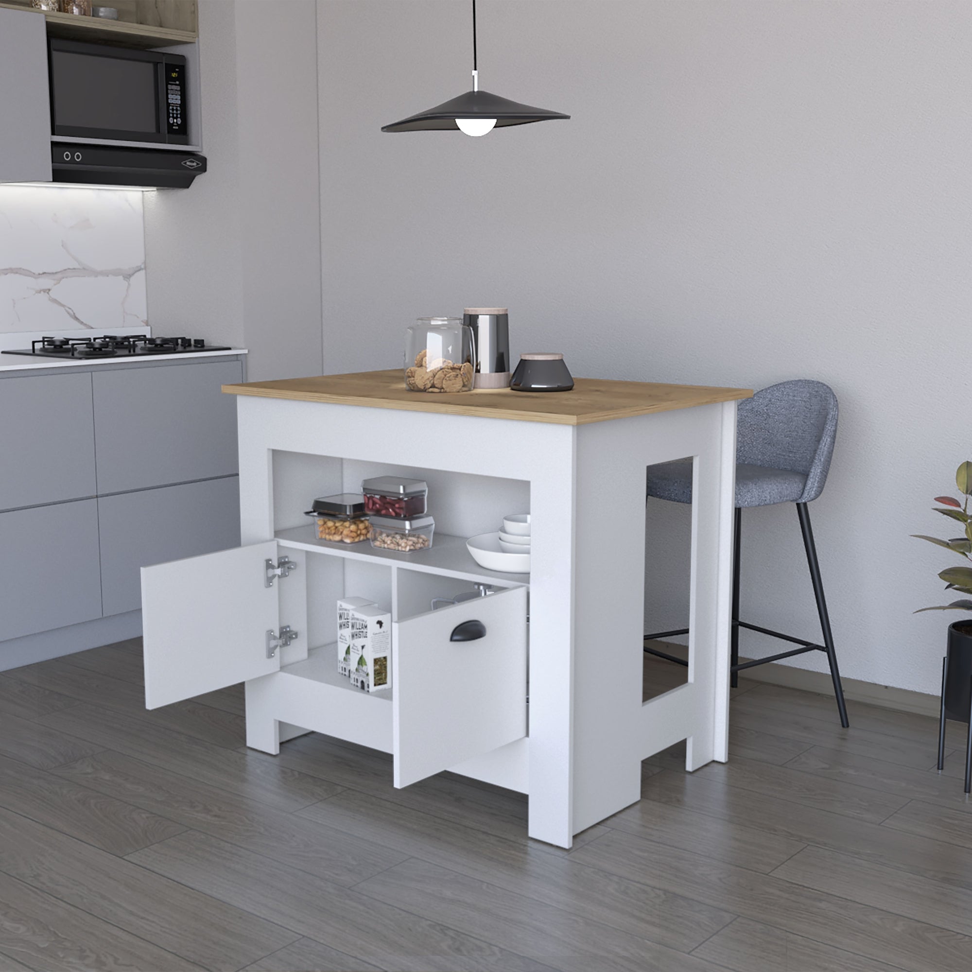 ISLA DE COCINA ARLET 2 PUERTAS BLANCO Y MACADAMIA - 6