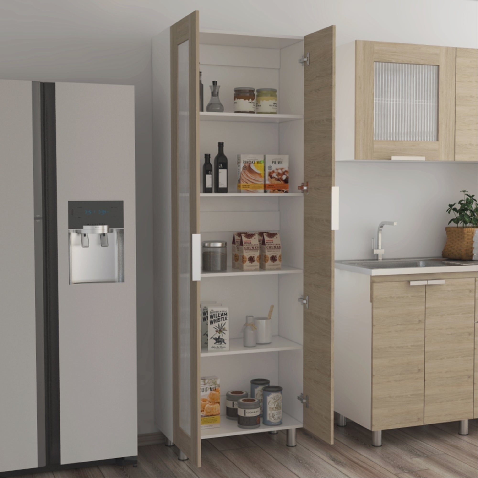 DESPENSA FENDI 2 PUERTAS 205X70X35,8 CM ROVERE Y BLANCO - 6