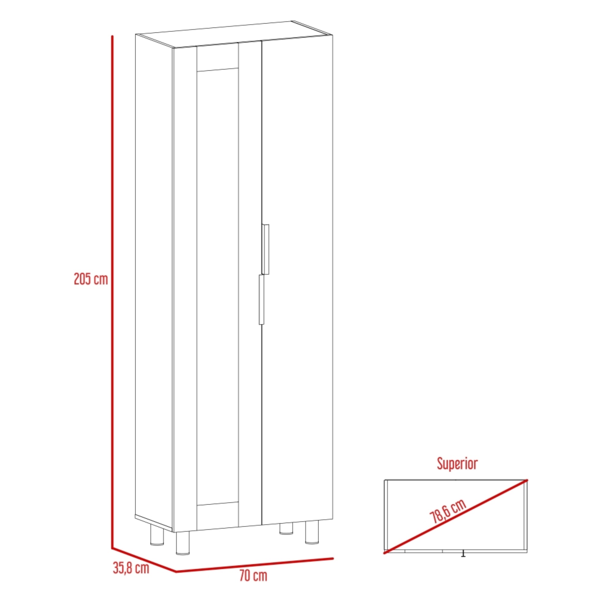 DESPENSA FENDI 2 PUERTAS 205X70X35,8 CM ROVERE Y BLANCO - 7