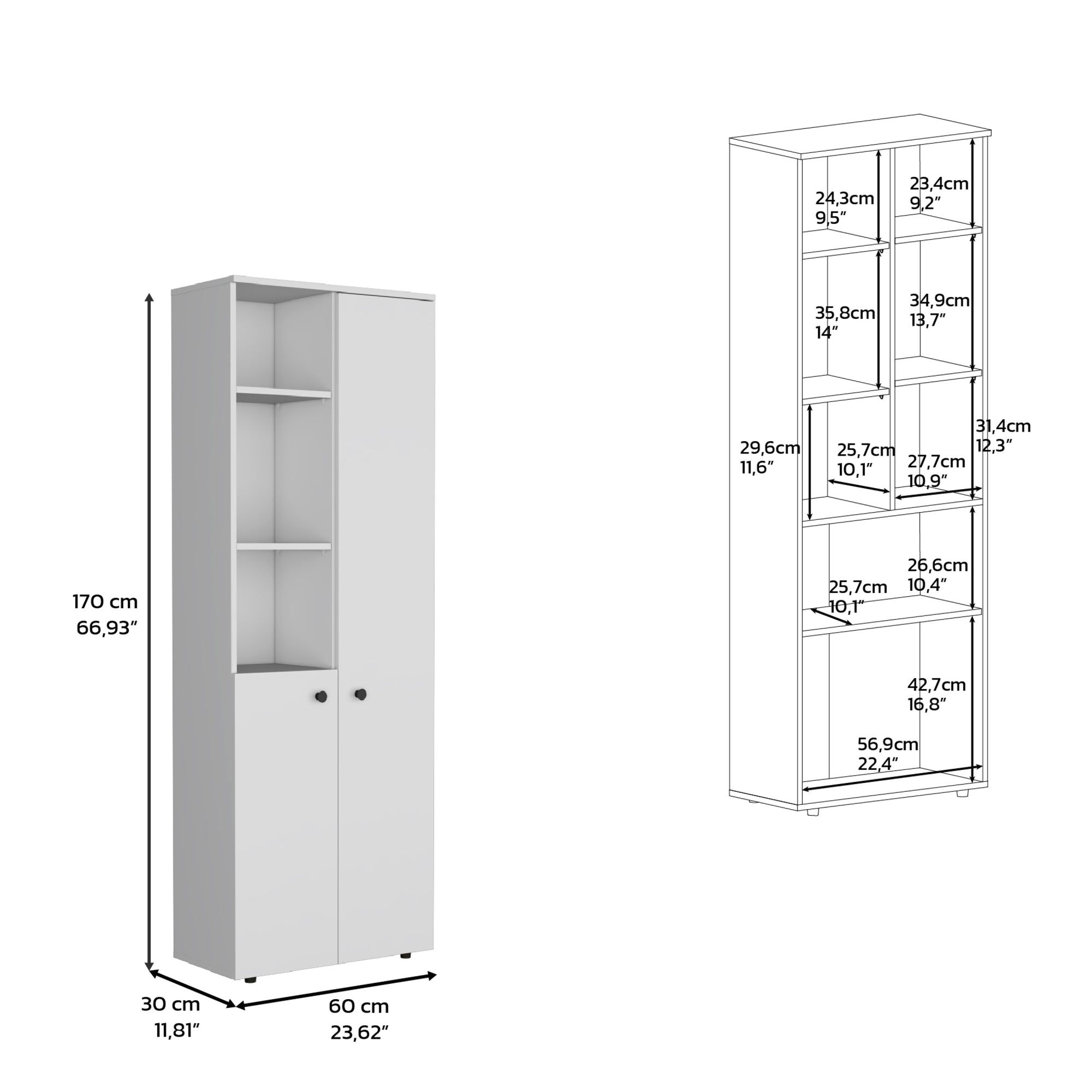 MUEBLE DESPENSA KONIK 2 PUERTAS BLANCO 170X30X60 CM - 7