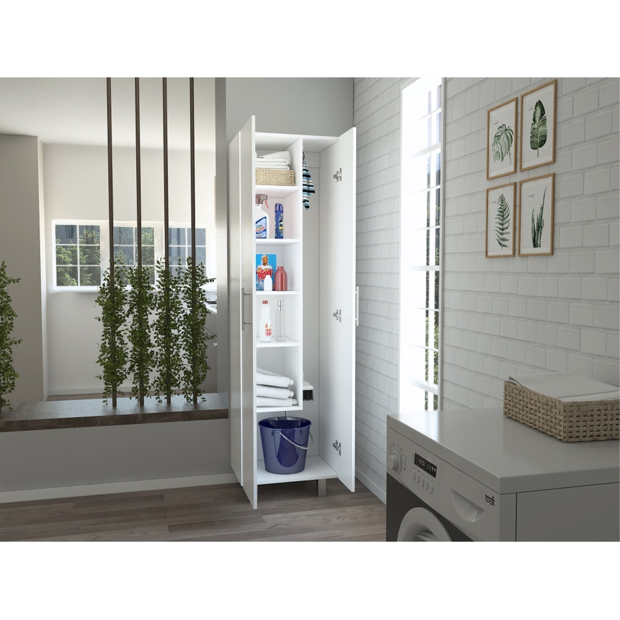 MUEBLE DE ASEO NALA MULTIUSOS 2 PUERTAS Y COLGADORES BLANCO - 11