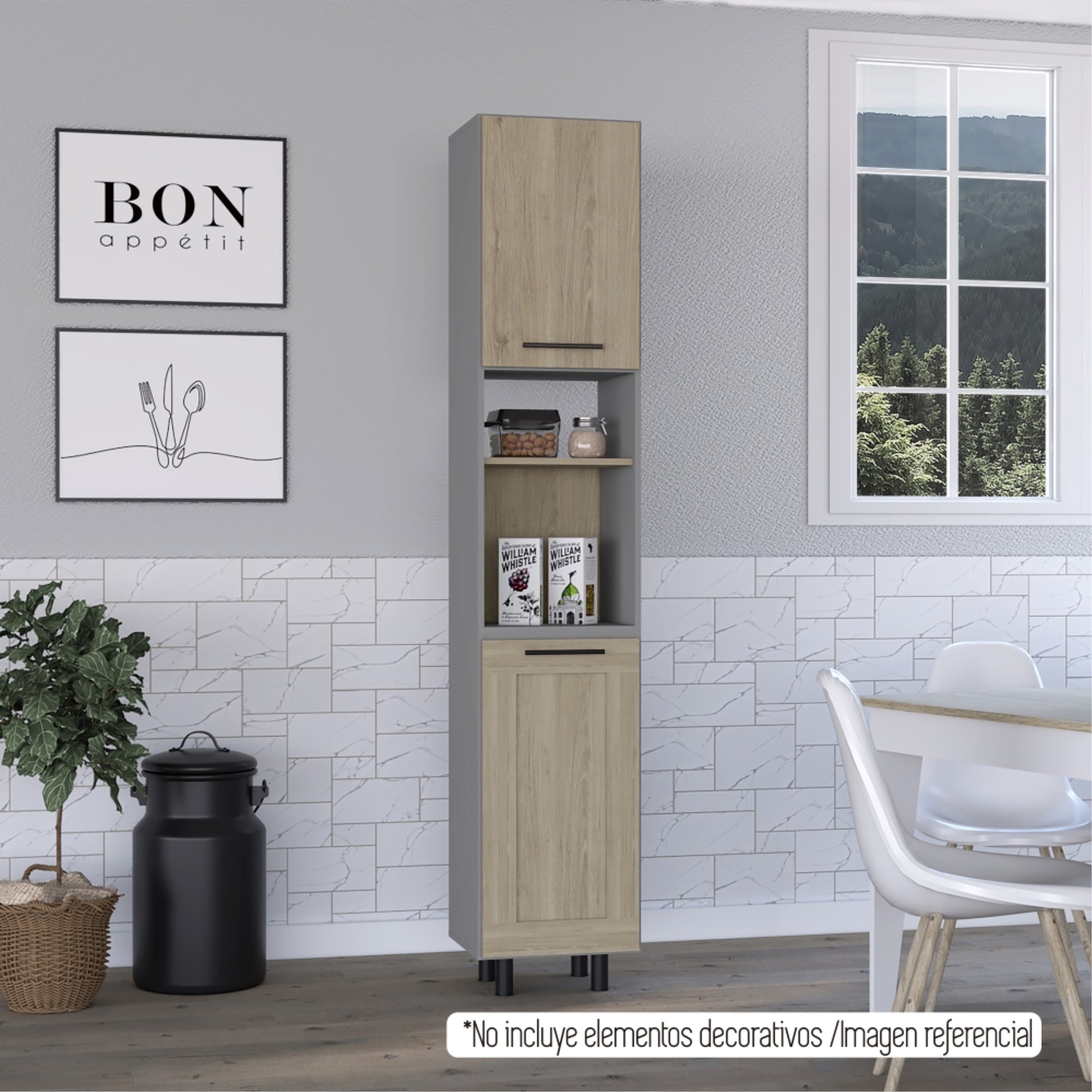 DESPENSA 2 PUERTAS HASSELT 2 PUERTAS GRIS Y ROVERE 208X40X34 CM - 5