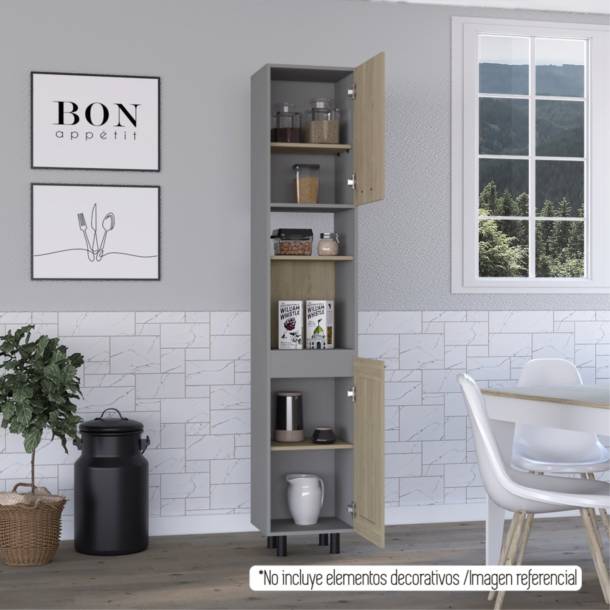 DESPENSA 2 PUERTAS HASSELT 2 PUERTAS GRIS Y ROVERE 208X40X34 CM - 6