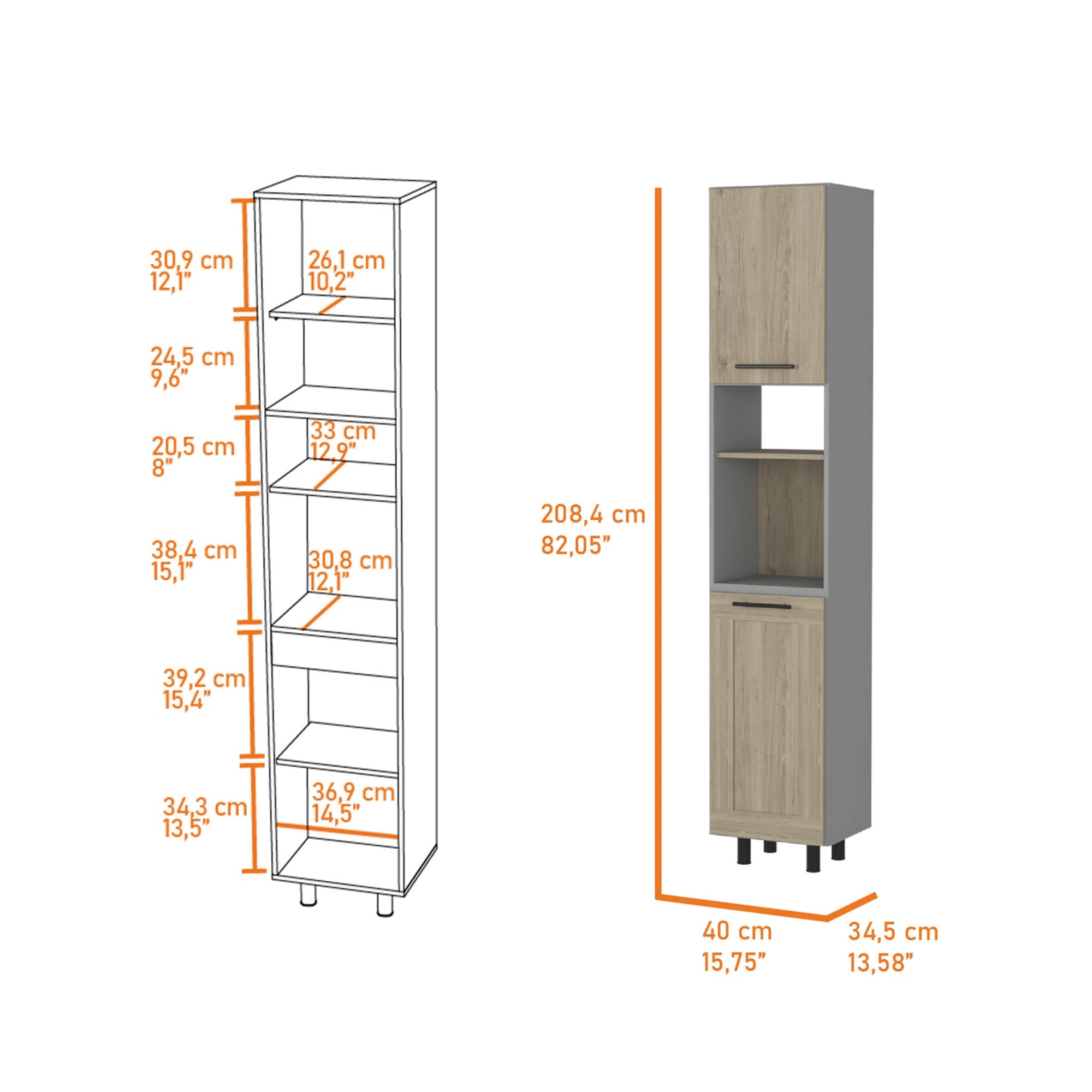 DESPENSA 2 PUERTAS HASSELT 2 PUERTAS GRIS Y ROVERE 208X40X34 CM - 7