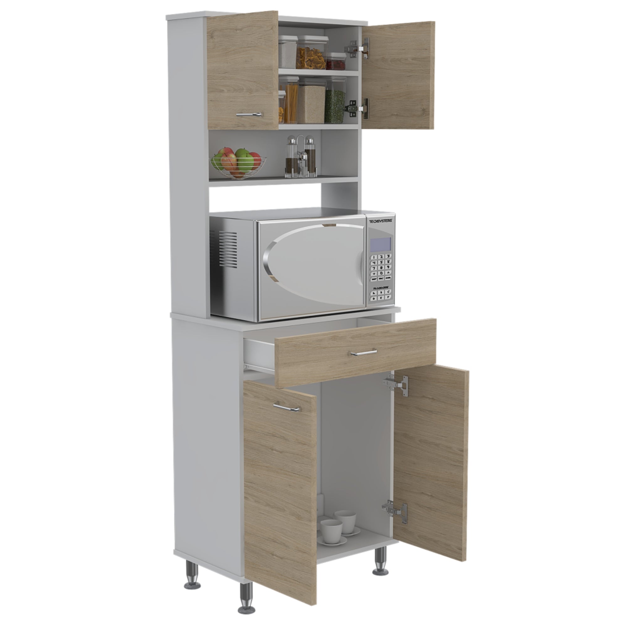 MUEBLE PARA MICROONDAS KITCHEN-60 BLANCO Y ROVERE 169X60X35,1 CM - 1