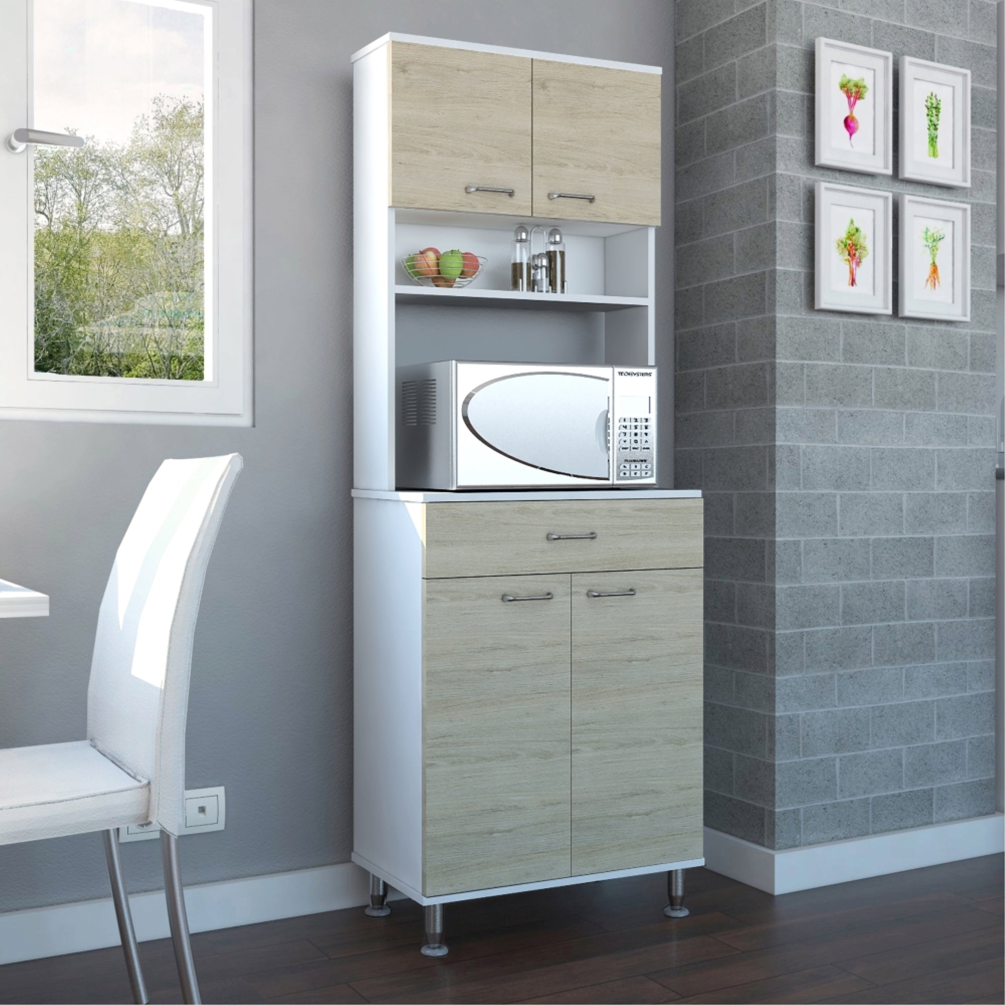 MUEBLE PARA MICROONDAS KITCHEN-60 BLANCO Y ROVERE 169X60X35,1 CM - 5