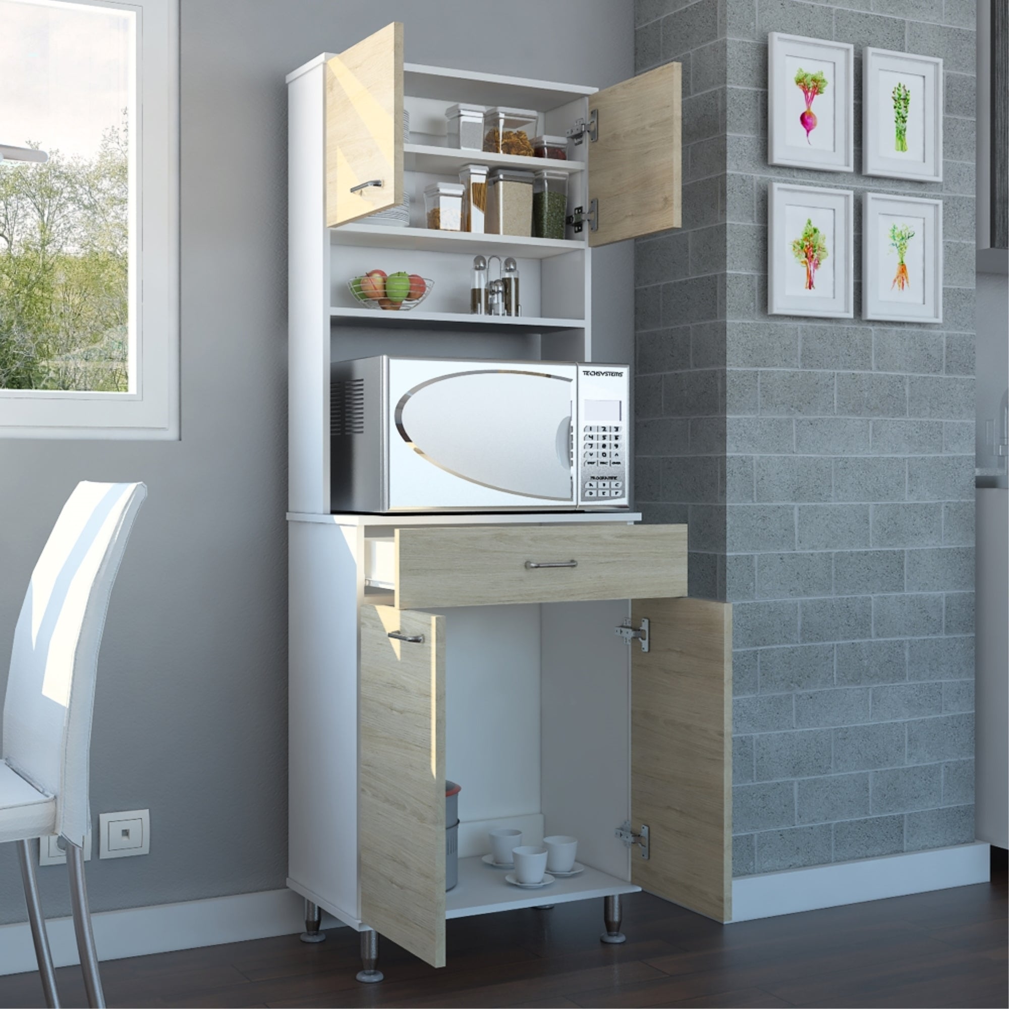 MUEBLE PARA MICROONDAS KITCHEN-60 BLANCO Y ROVERE 169X60X35,1 CM - 6