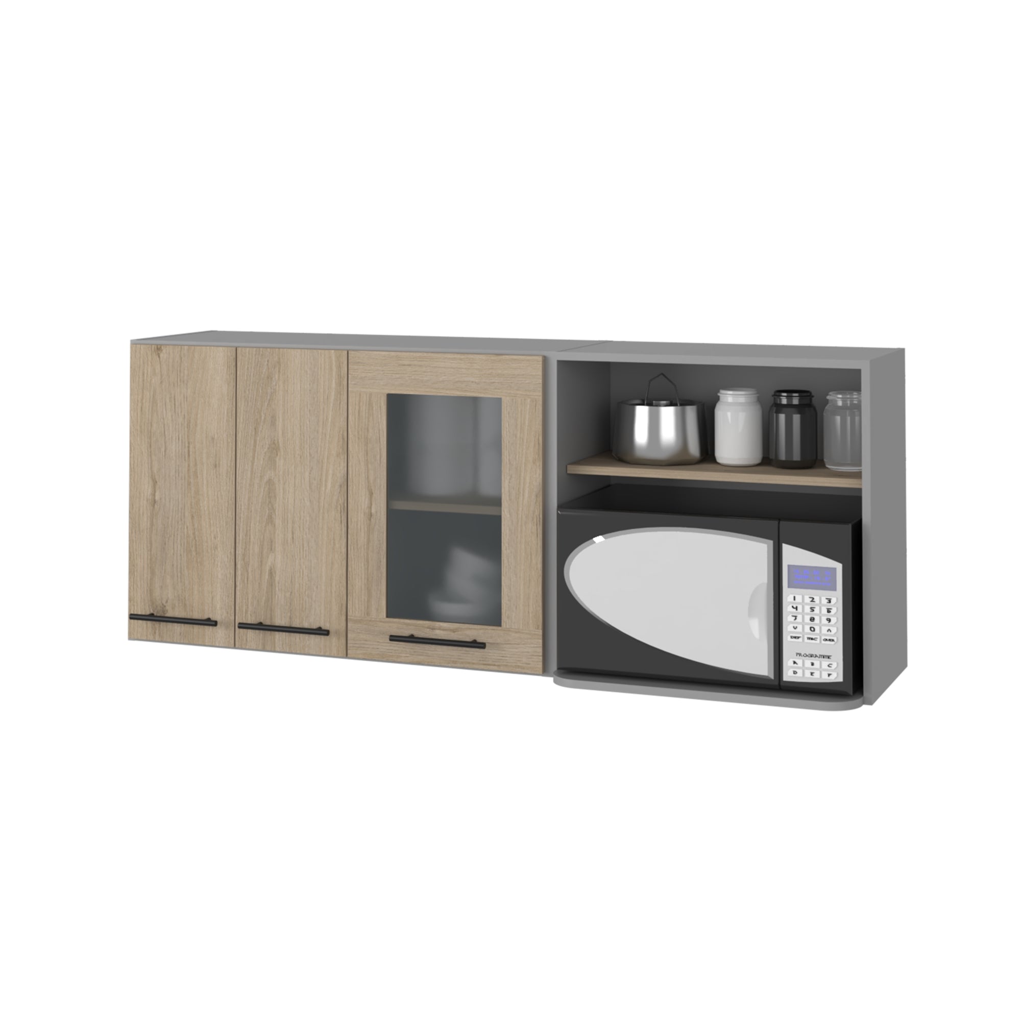 MUEBLE DE COCINA MURAL ESPACIO MICROONDAS 150 CM HASSELT GRIS Y ROVERE - 1