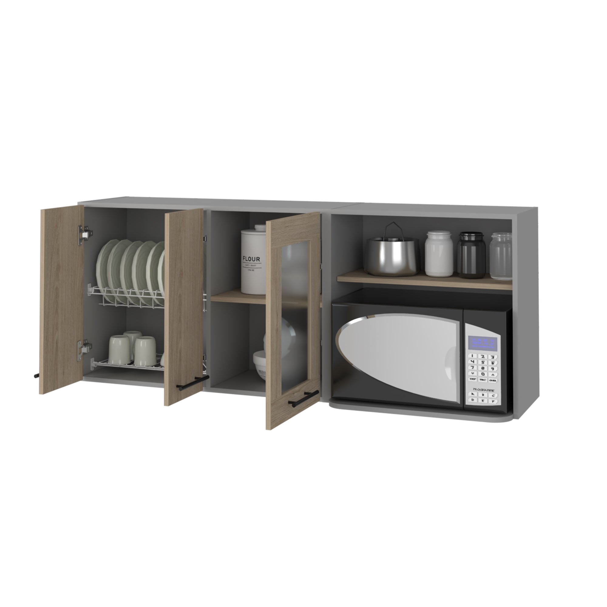 MUEBLE DE COCINA MURAL ESPACIO MICROONDAS 150 CM HASSELT GRIS Y ROVERE - 2