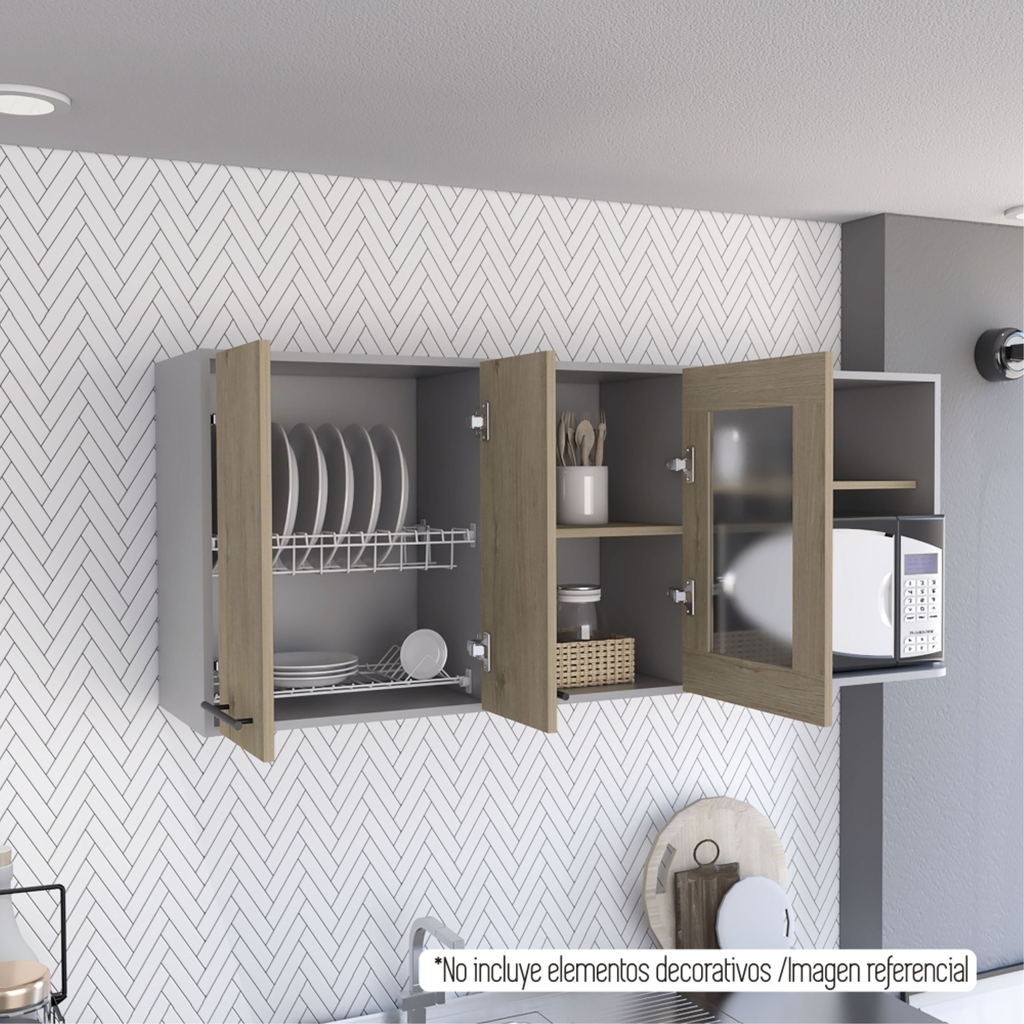 MUEBLE DE COCINA MURAL ESPACIO MICROONDAS 150 CM HASSELT GRIS Y ROVERE - 6