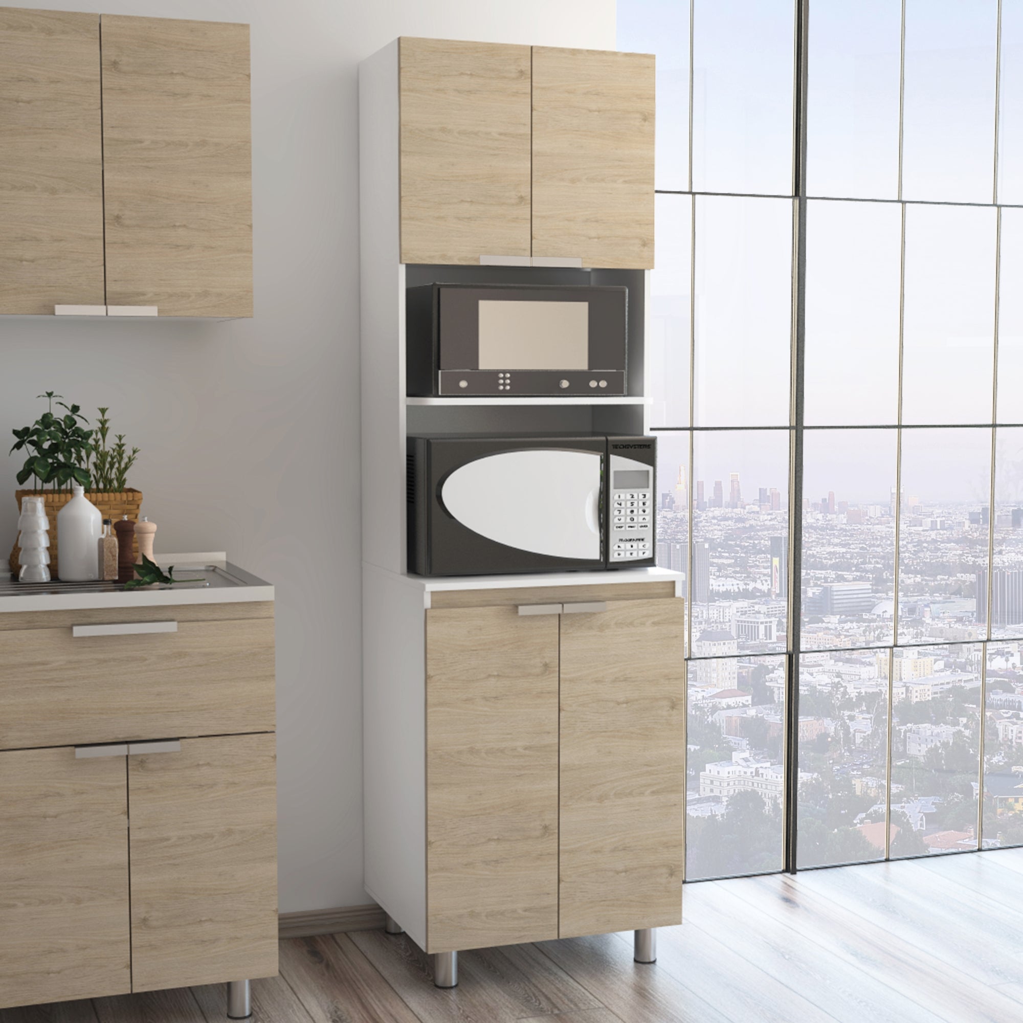MUEBLE PARA MICROONDAS FENDI 205X60X51,3 CM ROVERE Y BLANCO - 5
