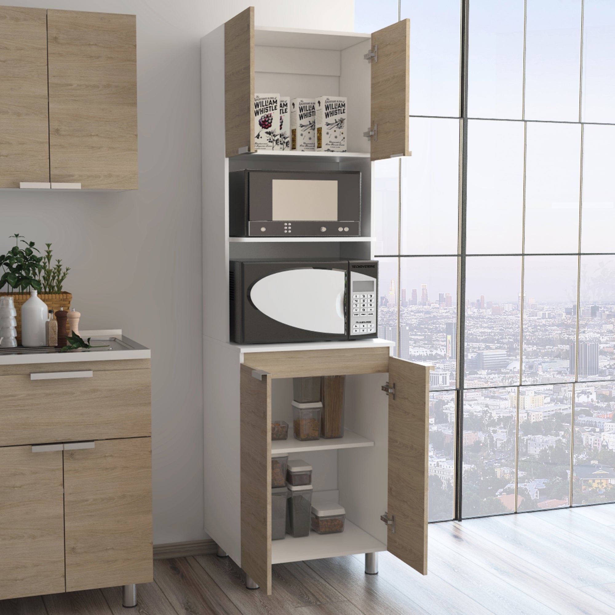 MUEBLE PARA MICROONDAS FENDI 205X60X51,3 CM ROVERE Y BLANCO - 6